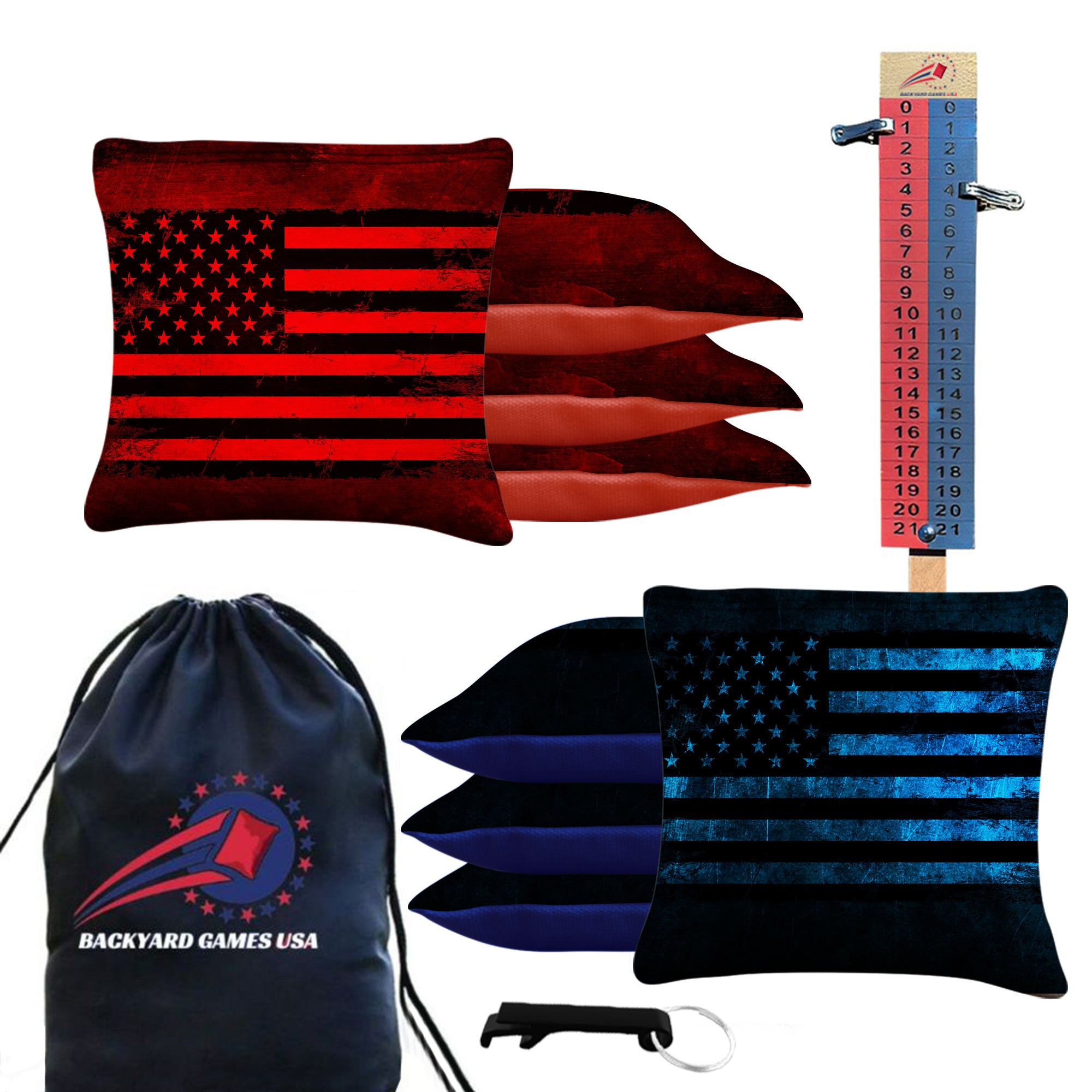 Blue Red Lines Cornhole Bags - Set of 8