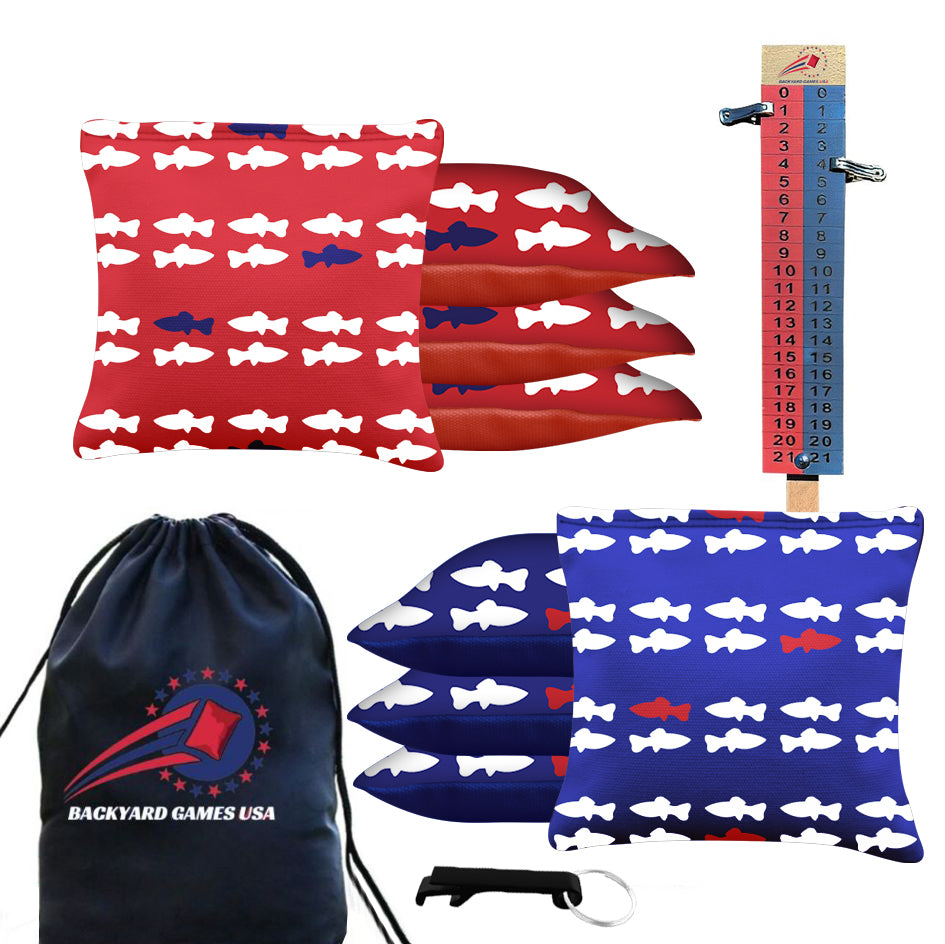 Red Blue Fish Cornhole Bags - Set of 8