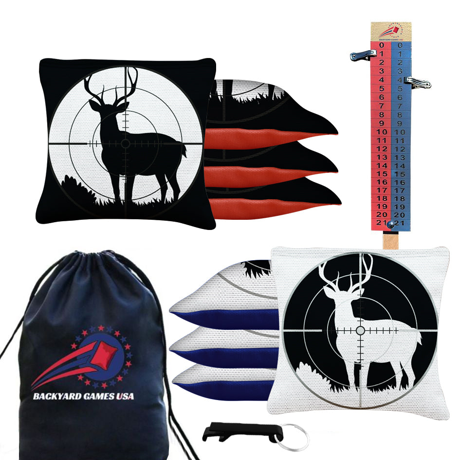 Black White Deer in Scope Cornhole Bags - Set of 8