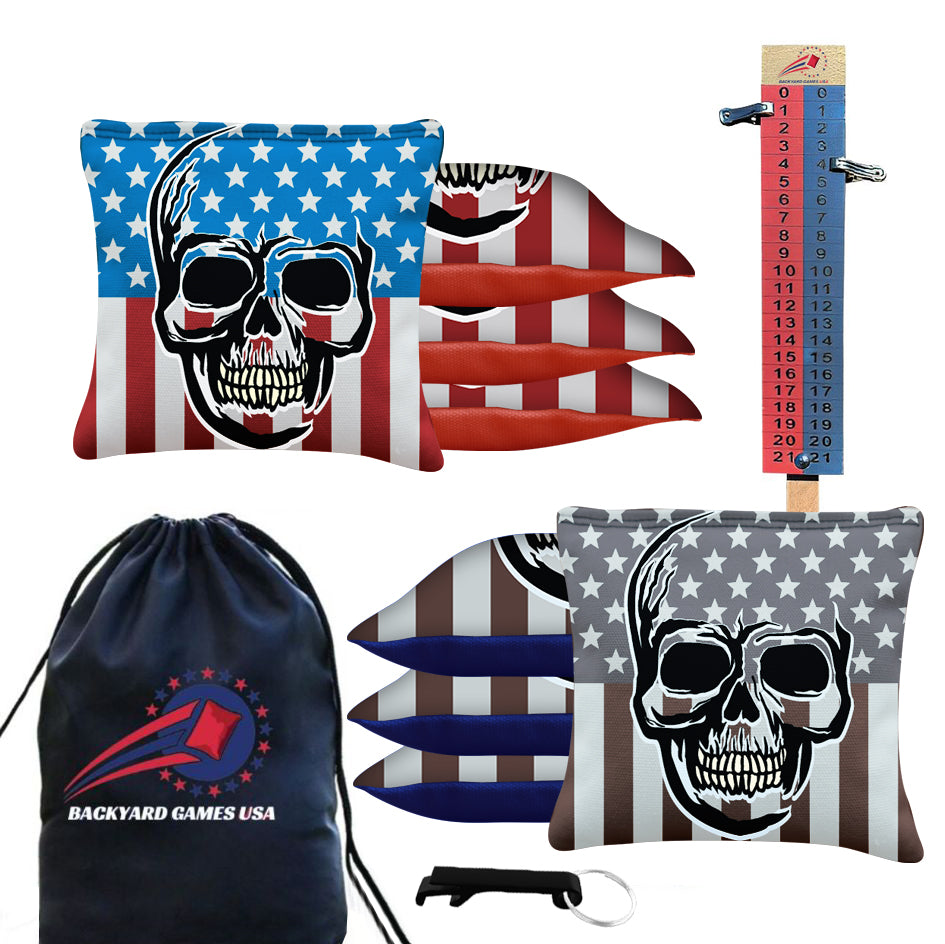 Skull Over Flag Cornhole Bags - Set of 8