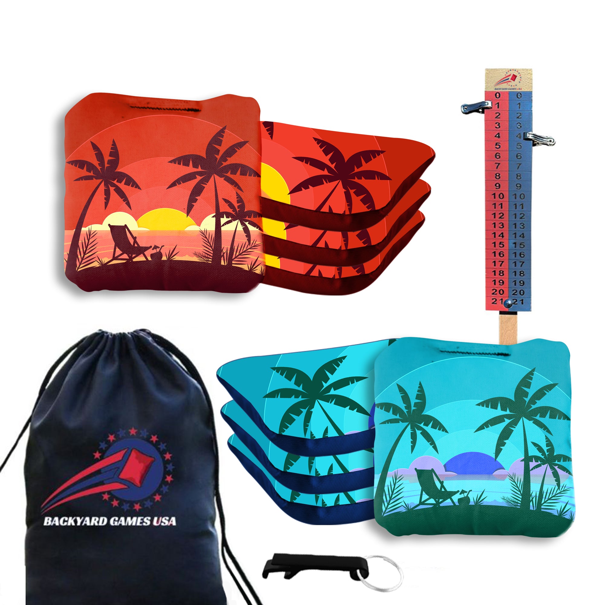 Red Blue Beach Chair Cornhole Bags - Set of 8