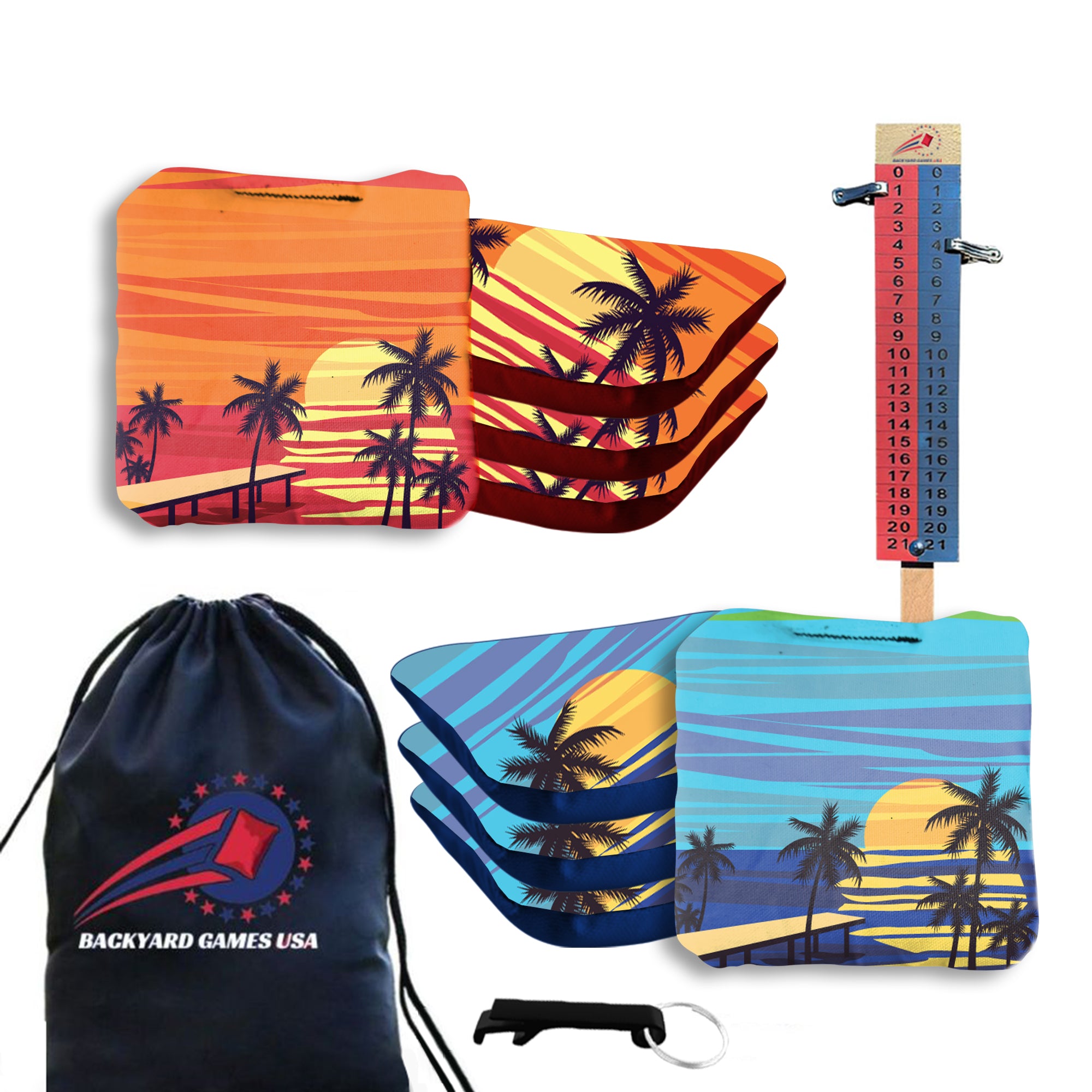 Blue Red Beach Cornhole Bags - Set of 8