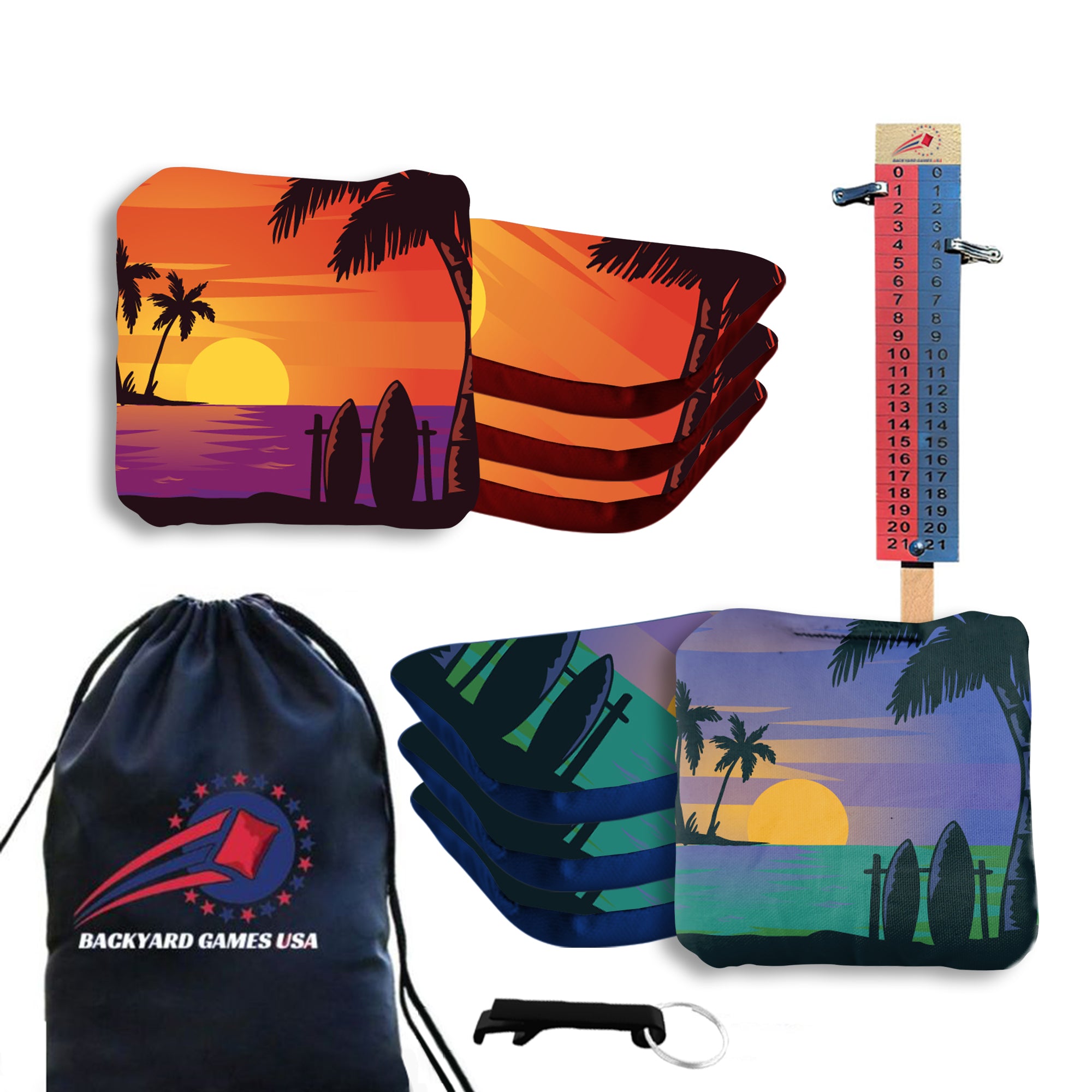 Orange Blue Beach Cornhole Bags - Set of 8