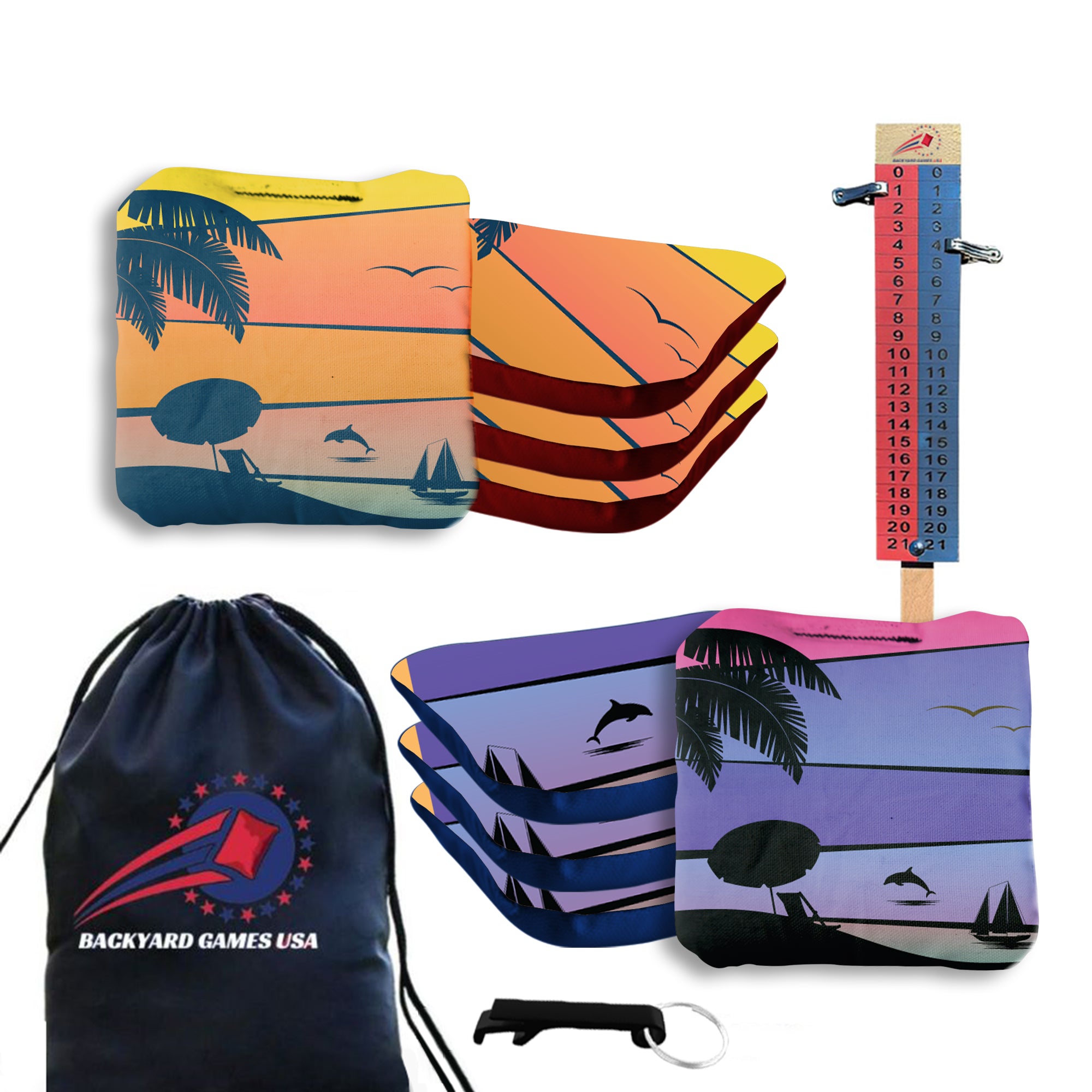 Orange Purple Dolphin Beach Cornhole Bags - Set of 8