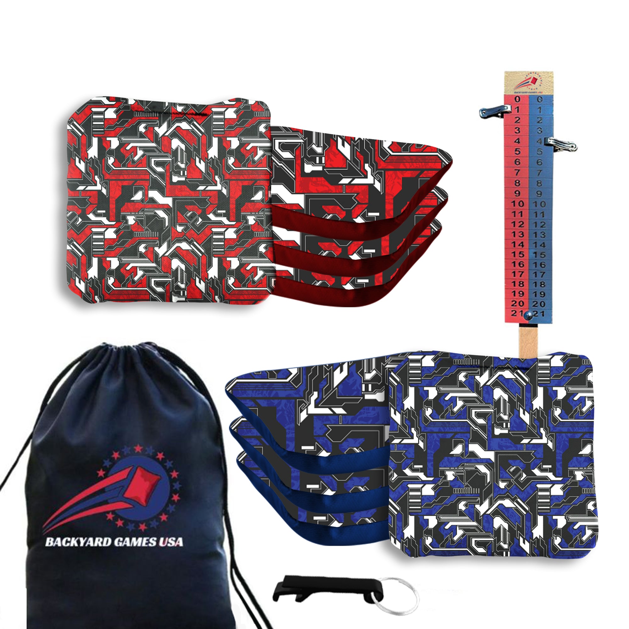 Blue Red Tech Fusion Cornhole Bags - Set of 8