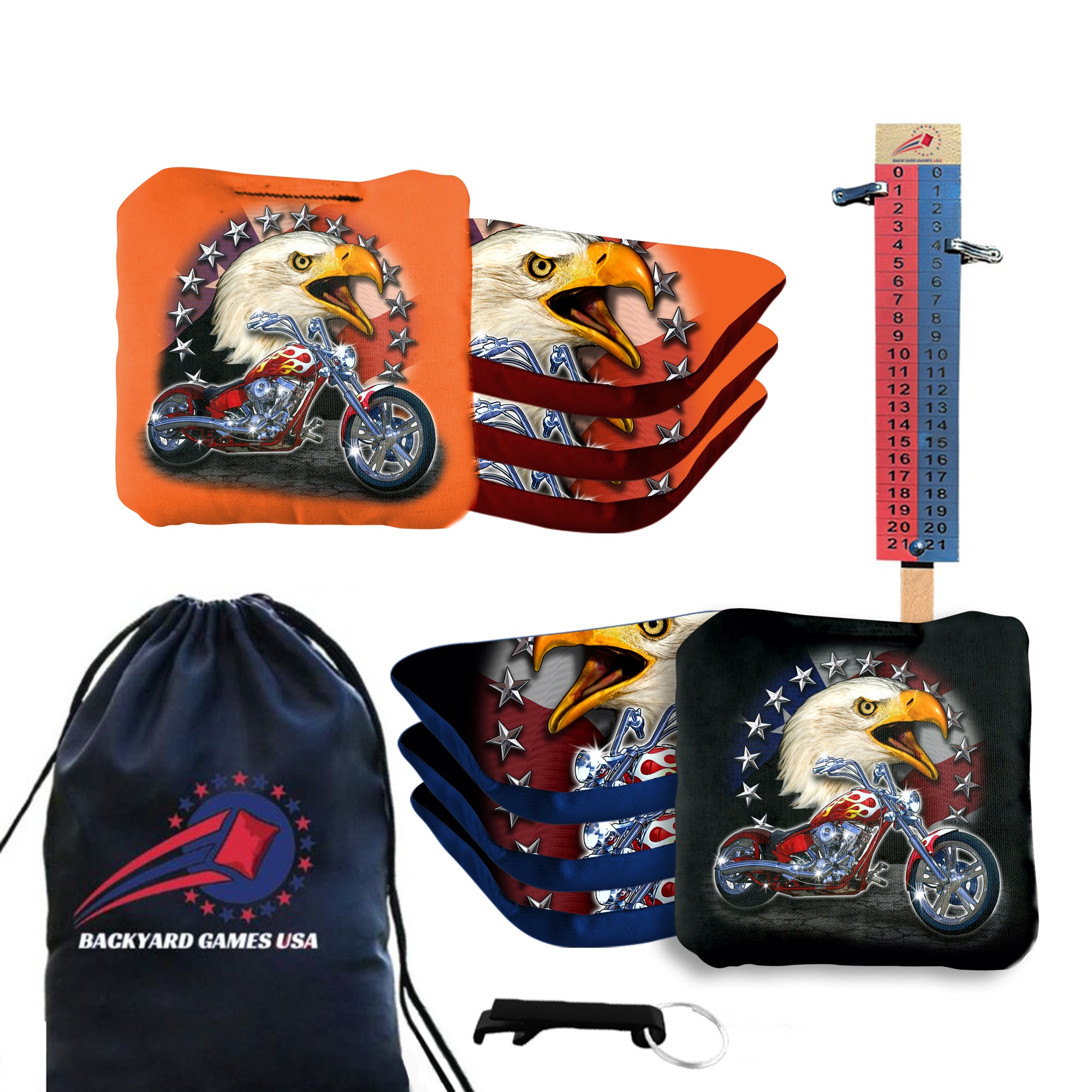 Motorcycle Bald Eagle Cornhole Bags - Set of 8