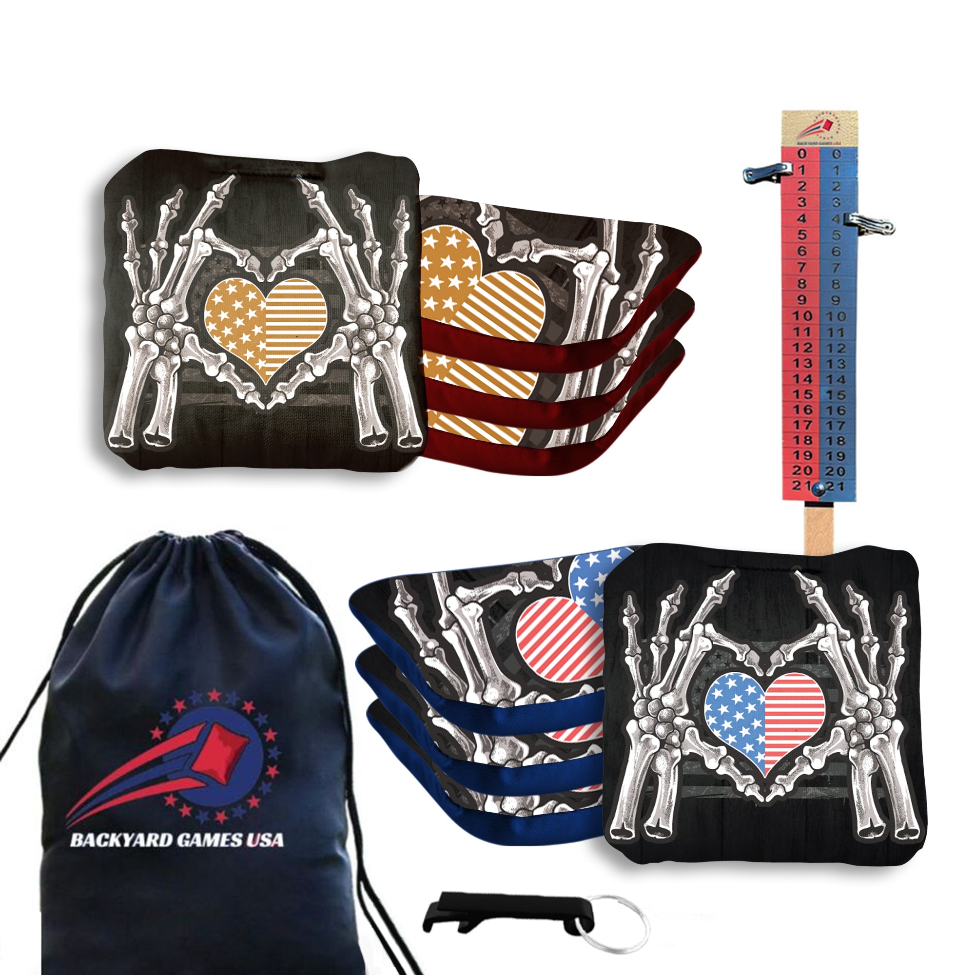 Bone Hand Heart Flag Cornhole Bags - Set of 8