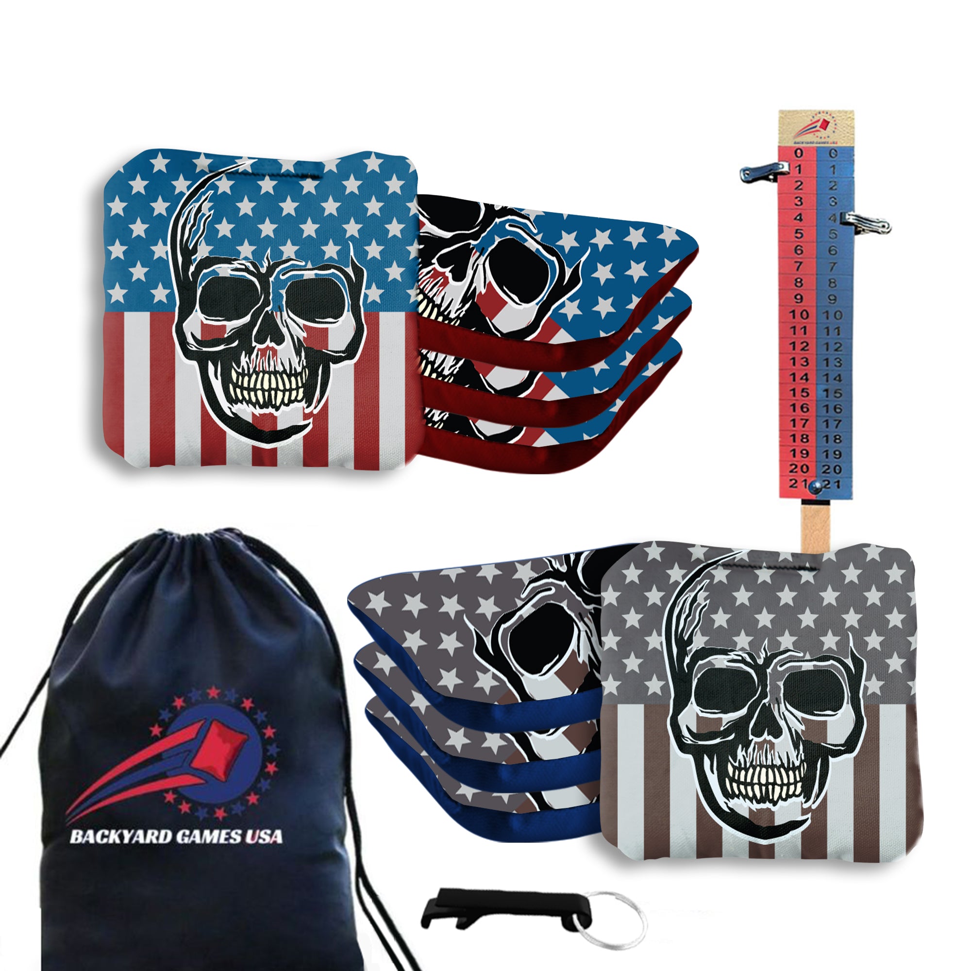 Skull Over Flag Cornhole Bags - Set of 8