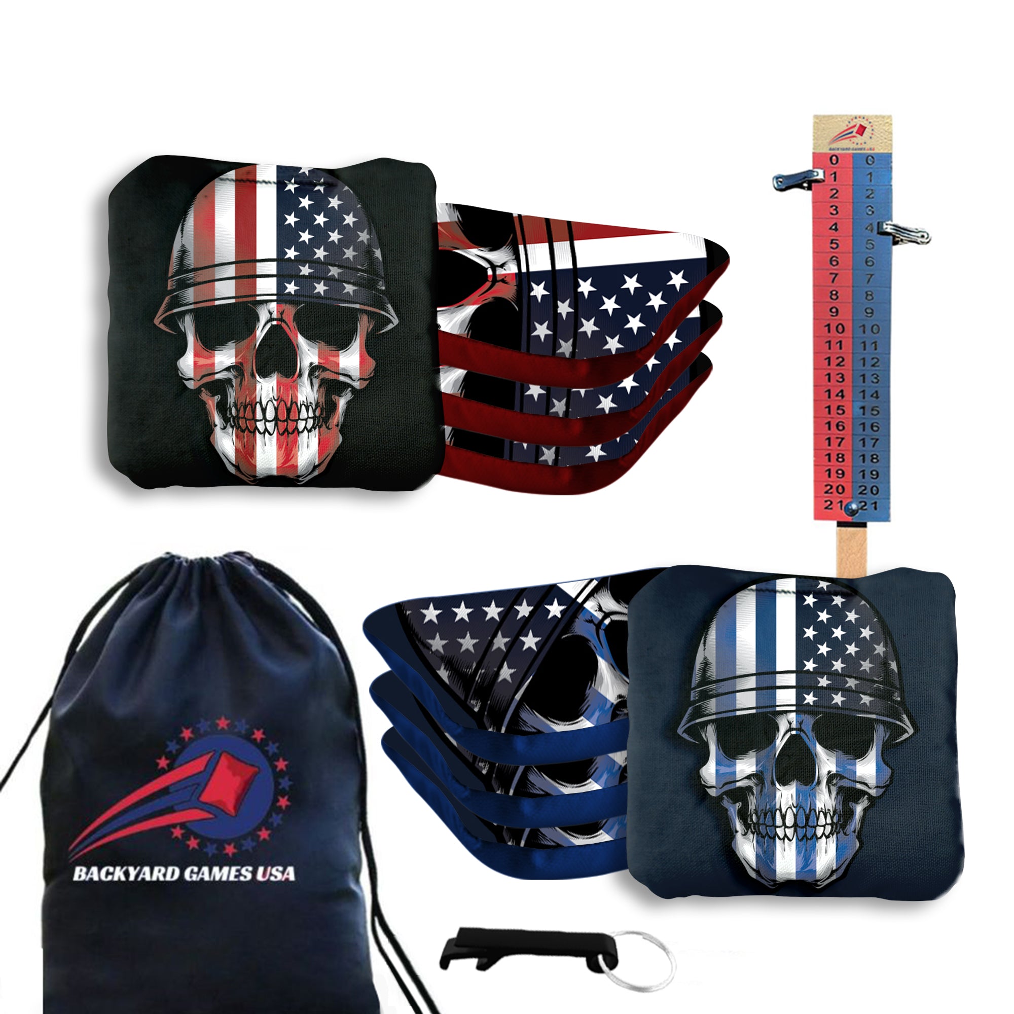 Soldier Flag Skull Cornhole Bags - Set of 8