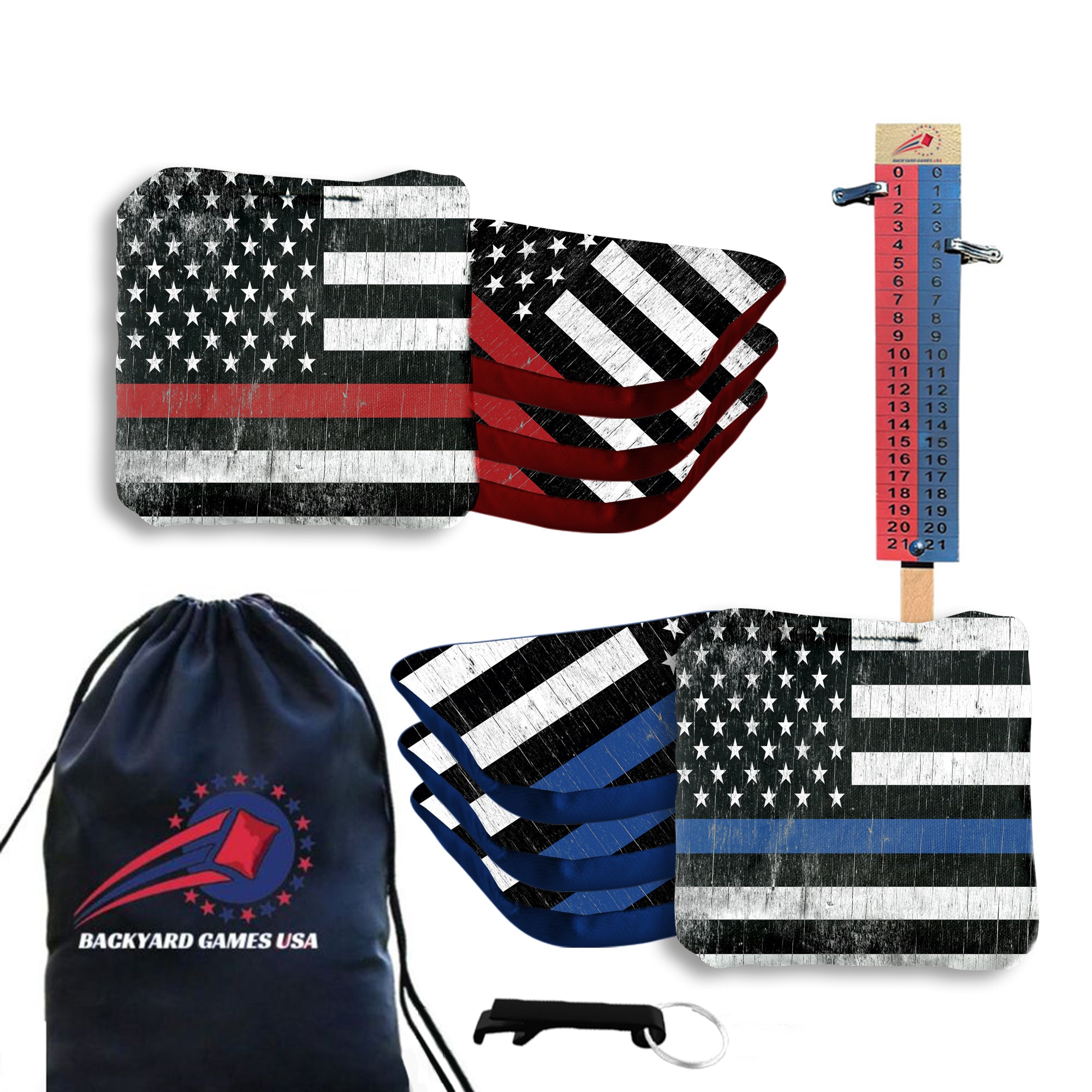 Red Blue Lines Cornhole Bags - Set of 8