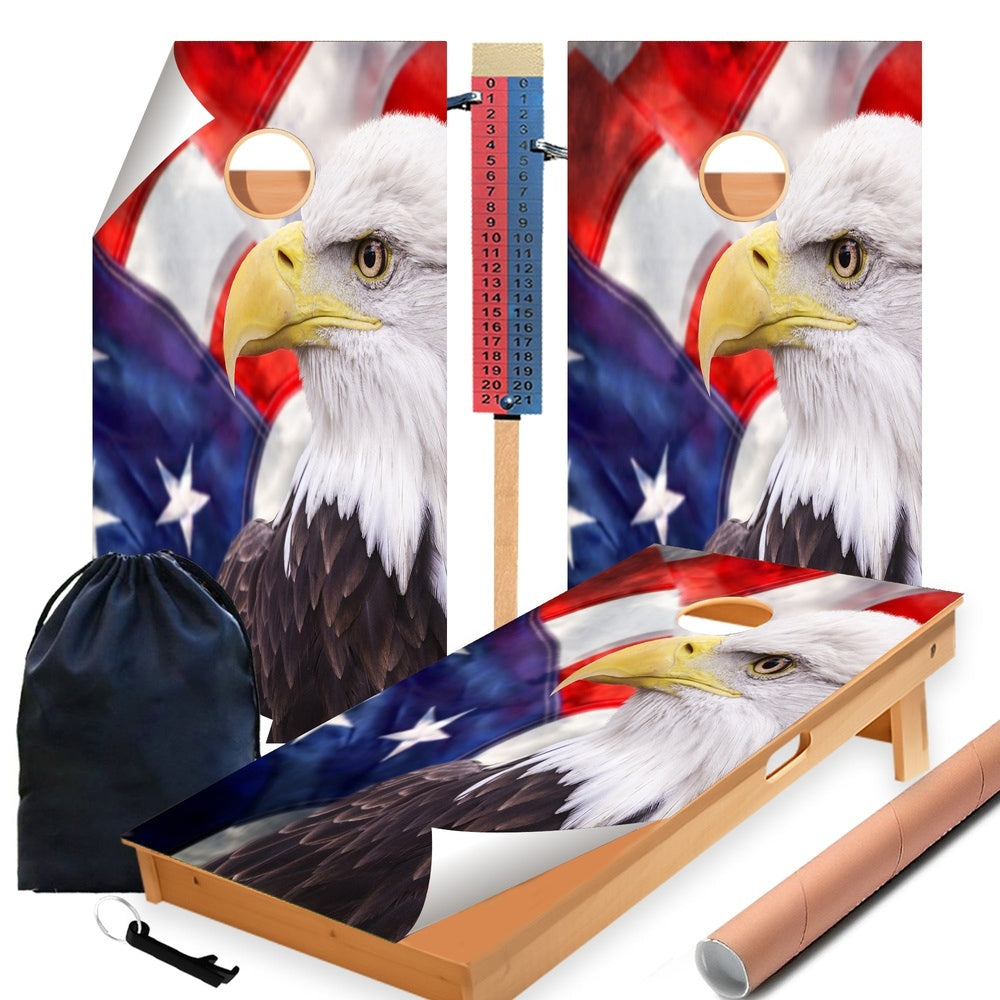 Right Bald Eagle Cornhole Boards Wraps (Set of 2)
