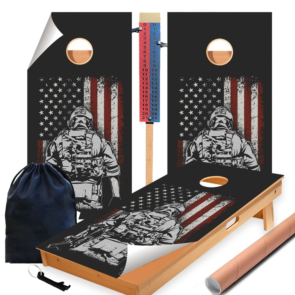 Soldier Flag Cornhole Boards Wraps (Set of 2)