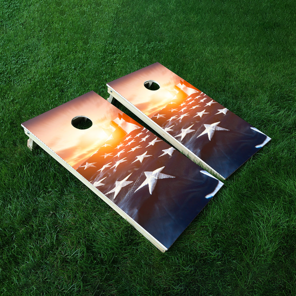 Sunset Flag Cornhole Boards Wraps (Set of 2)