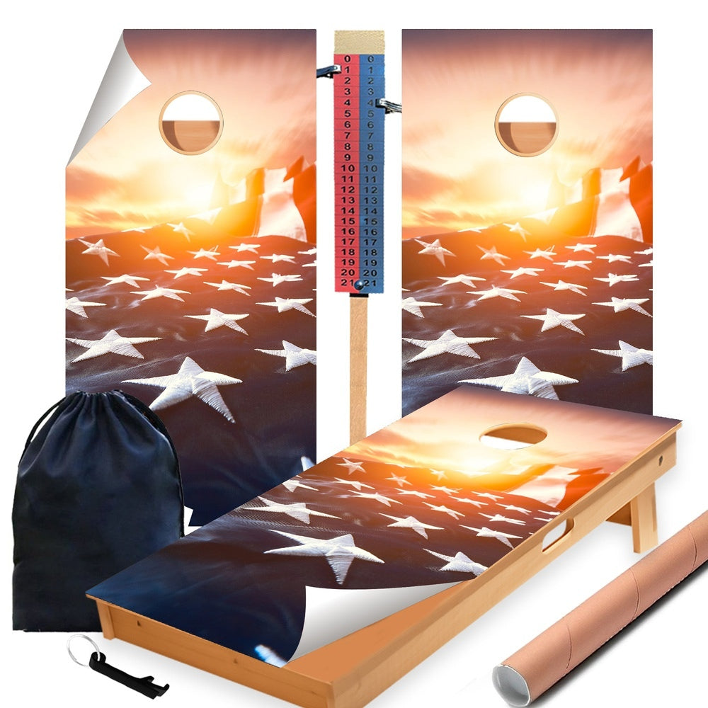 Sunset Flag Cornhole Boards Wraps (Set of 2)