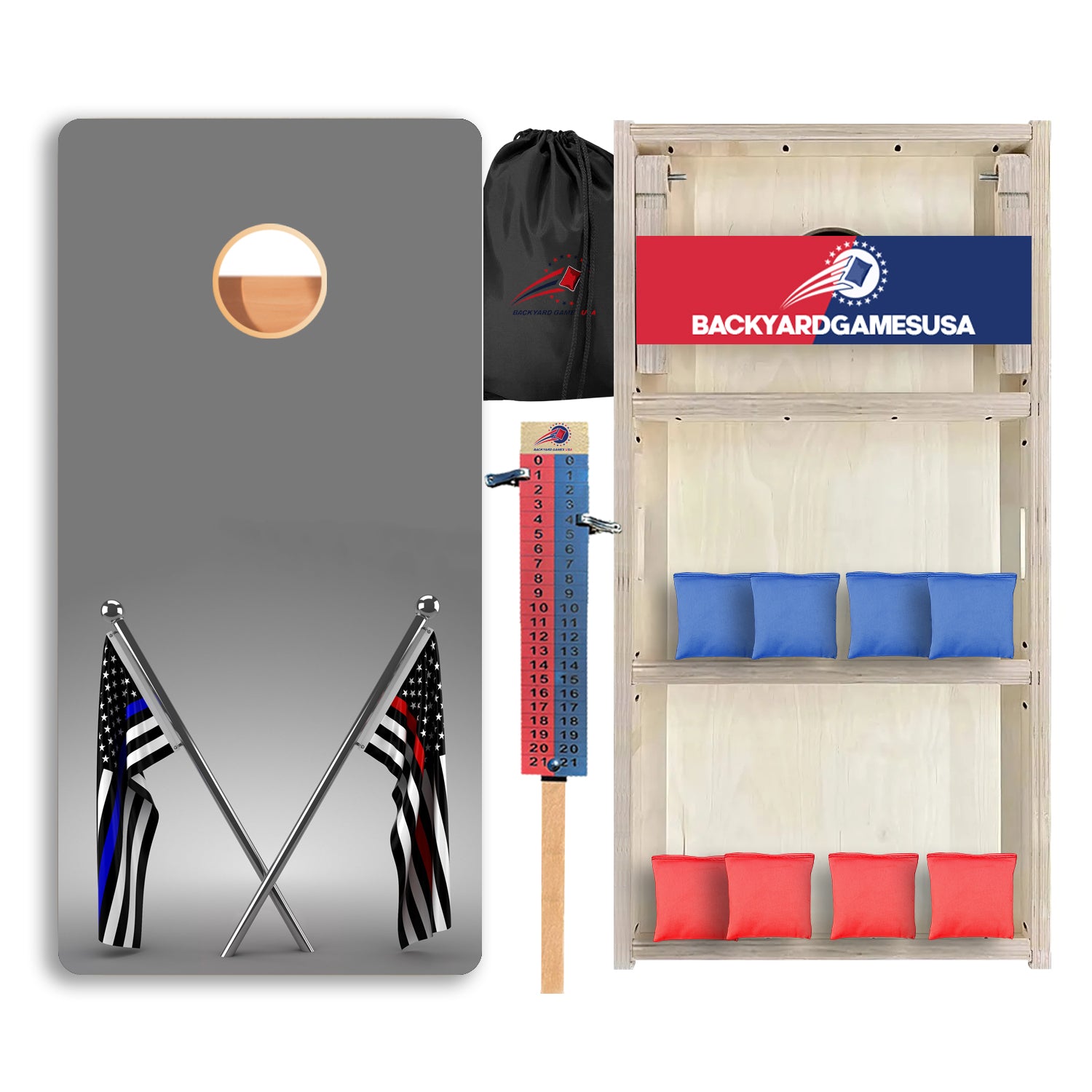 Blue Red Line Crossed Flag Professional Cornhole Boards