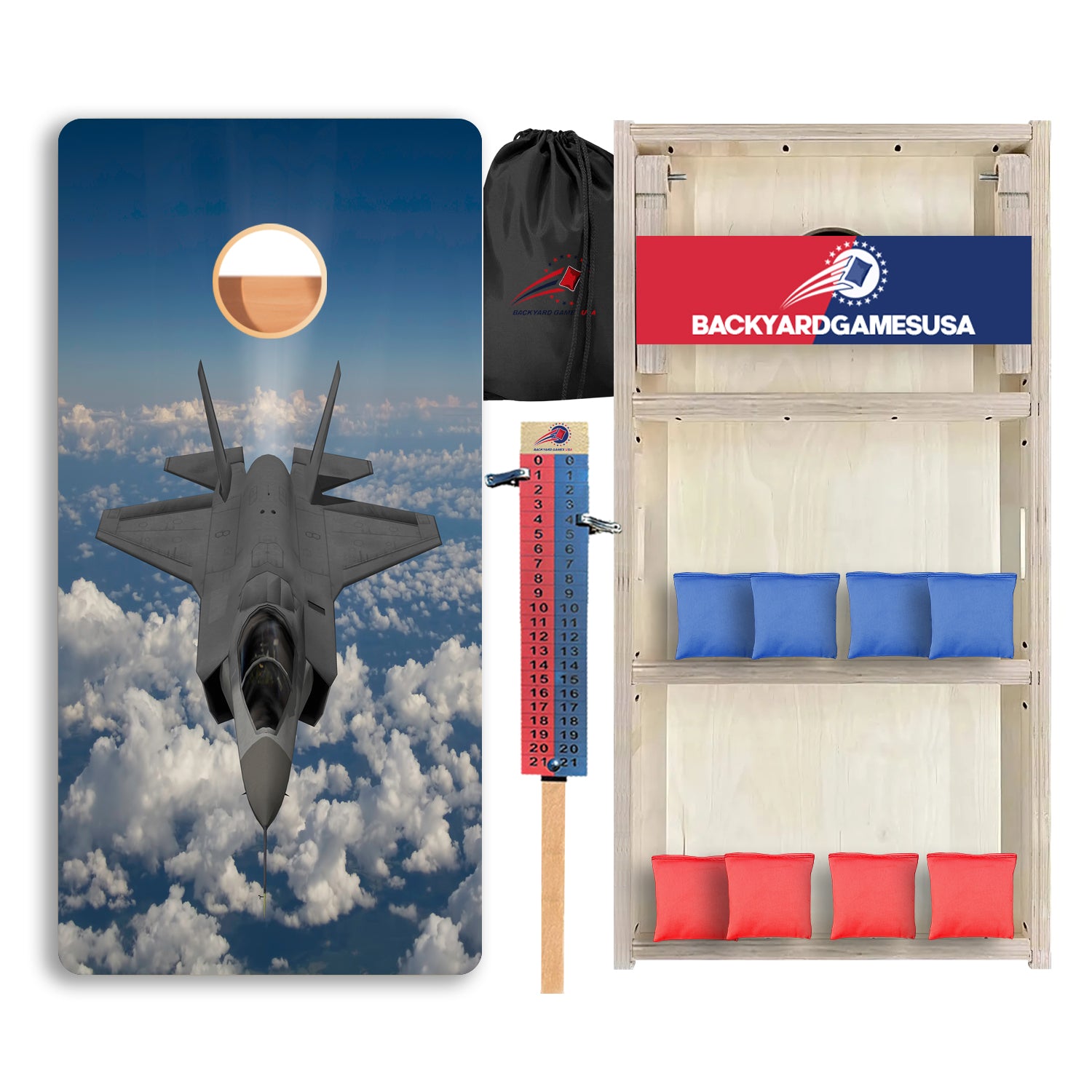 Front View Jet Professional Cornhole Boards