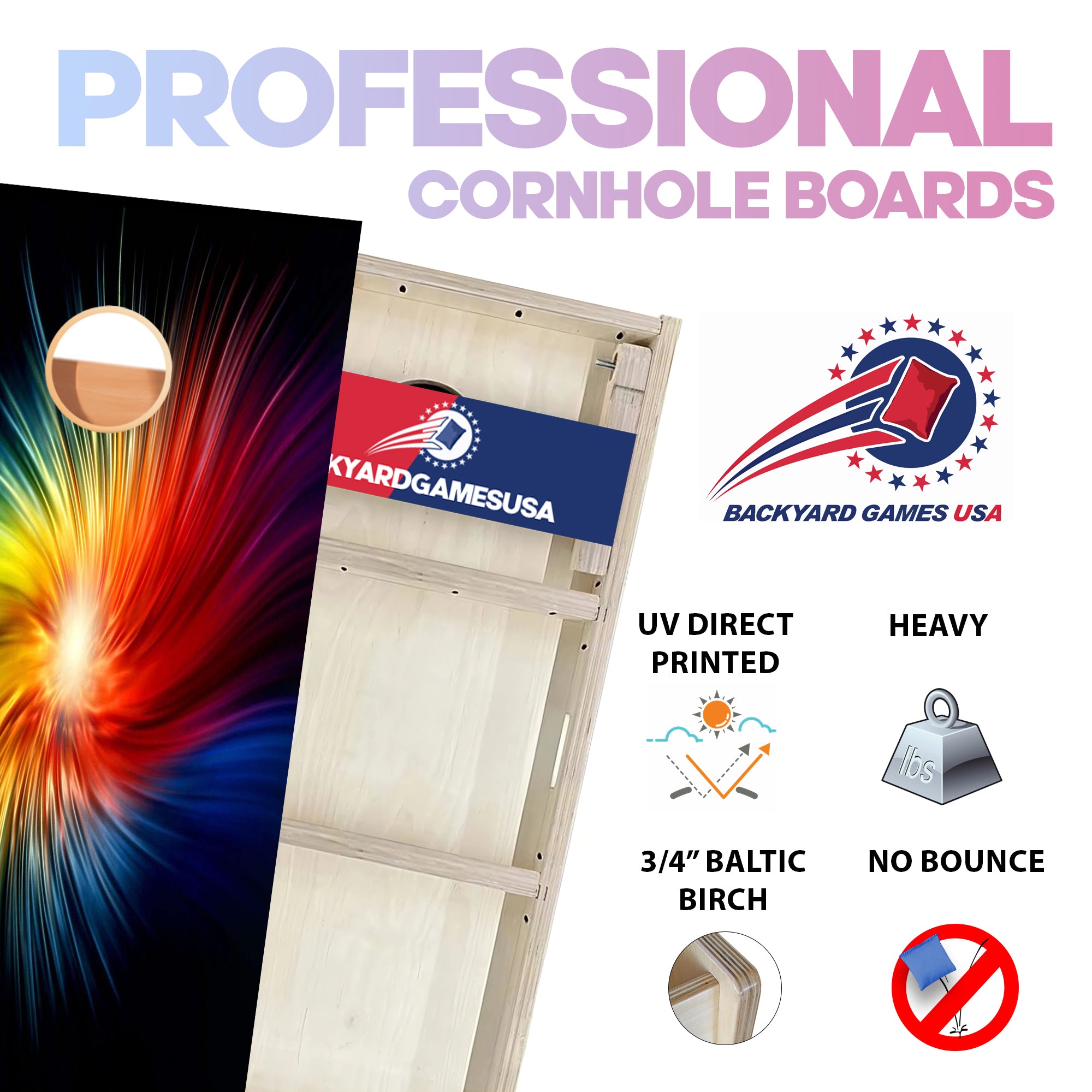 Rainbow Swirl Professional Cornhole Boards