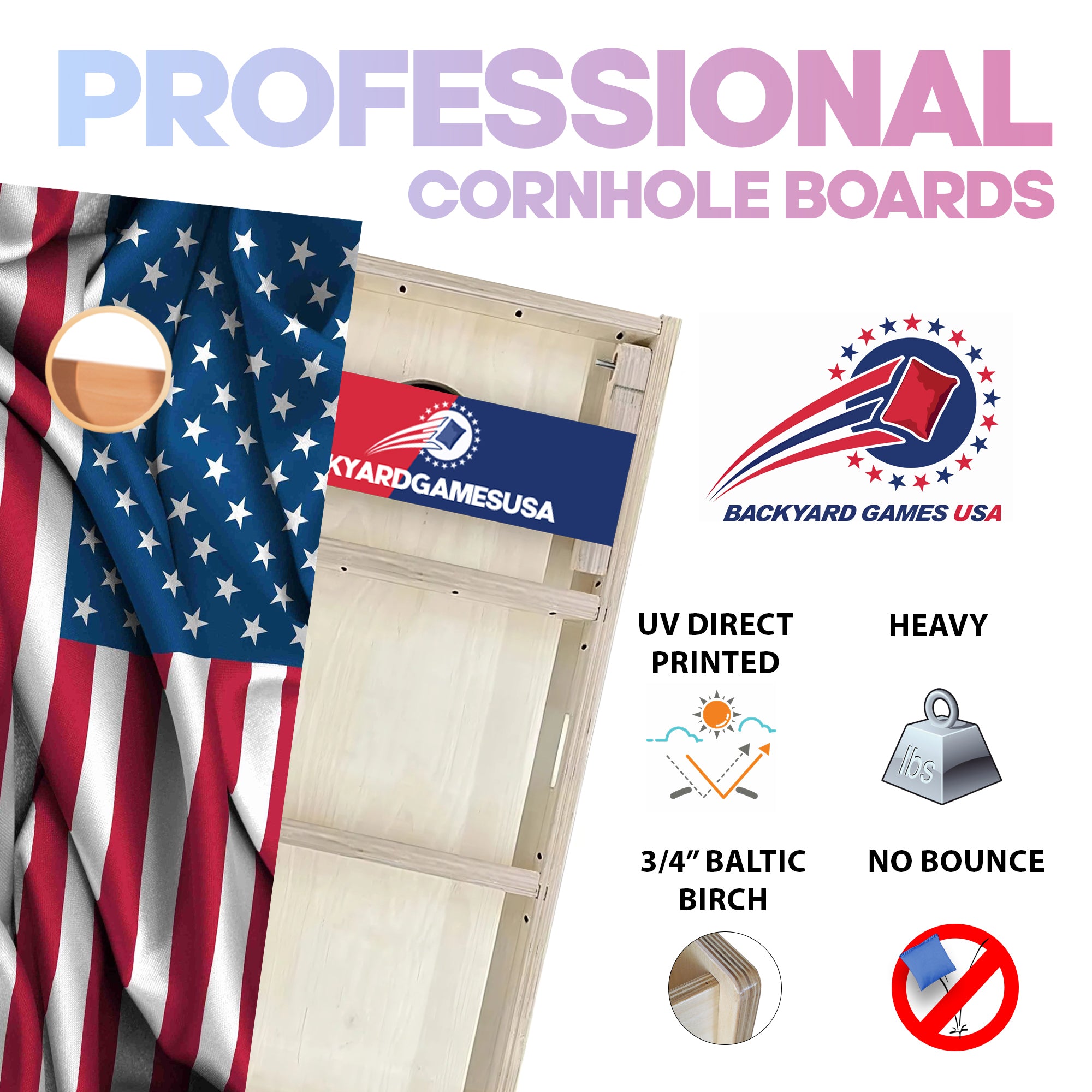 Windy USA Flag Professional Cornhole Boards