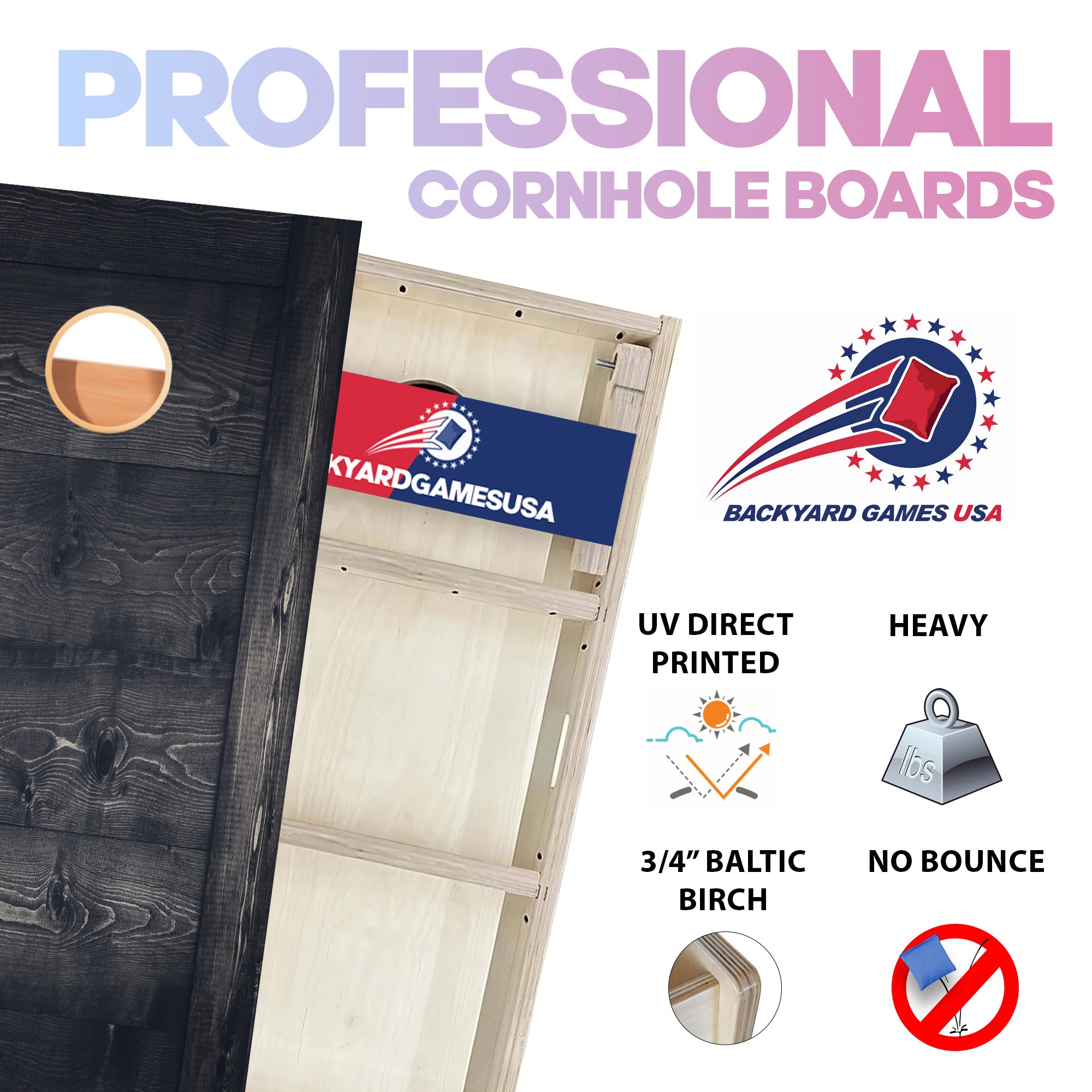 Grey Panel Wood Grain Professional Cornhole Boards