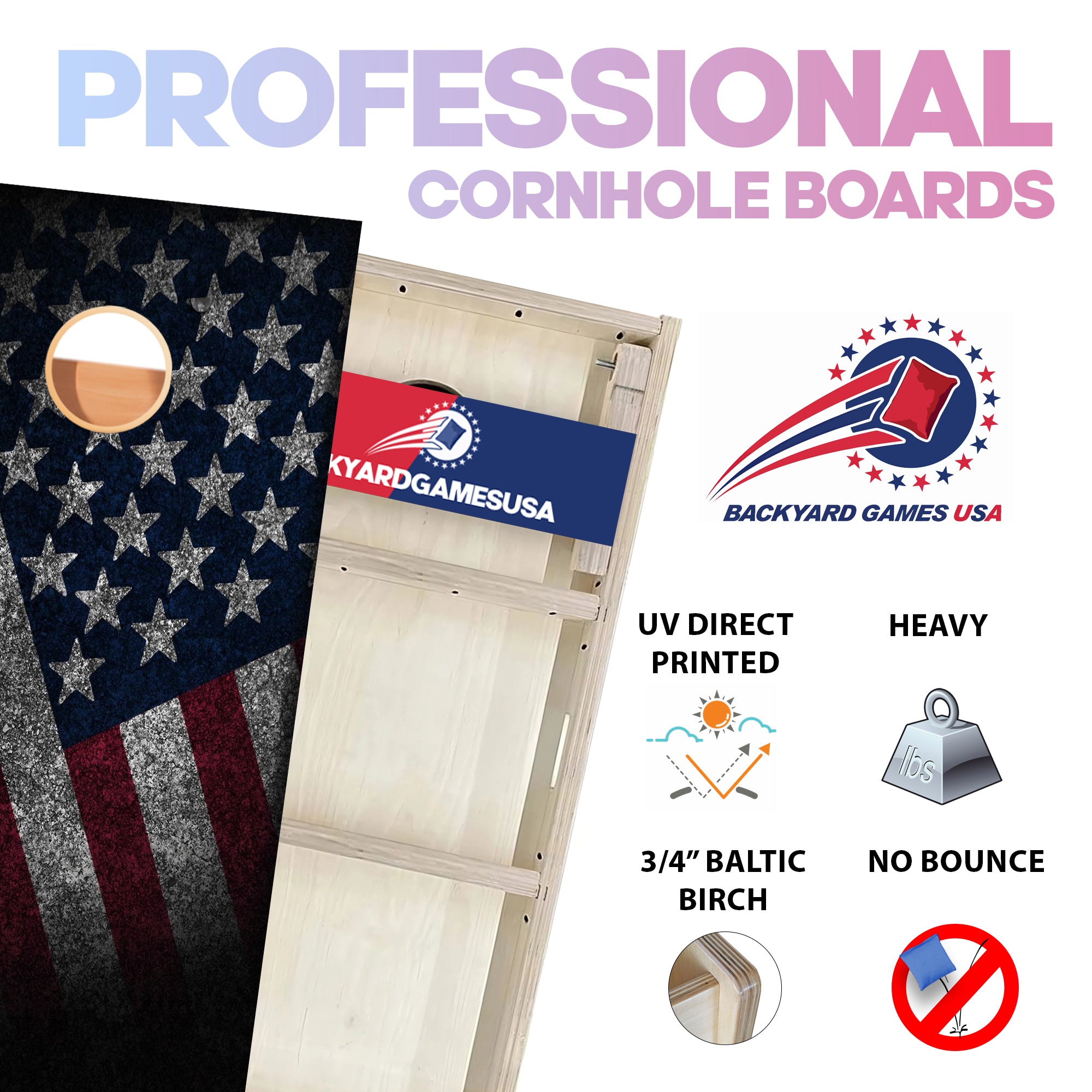 Slanted Dark USA Flag Professional Cornhole Boards
