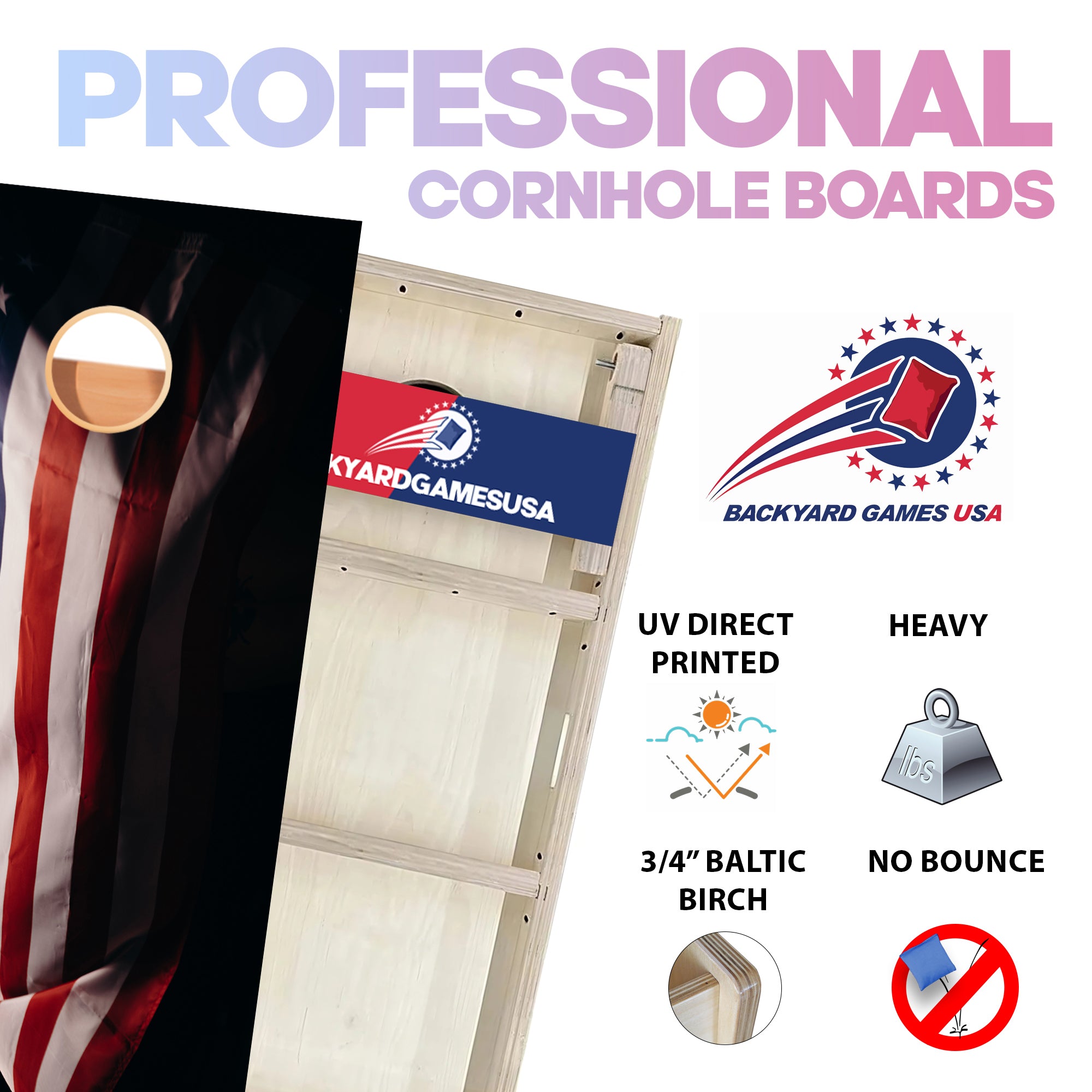 US Flag with Black Background Professional Cornhole Boards