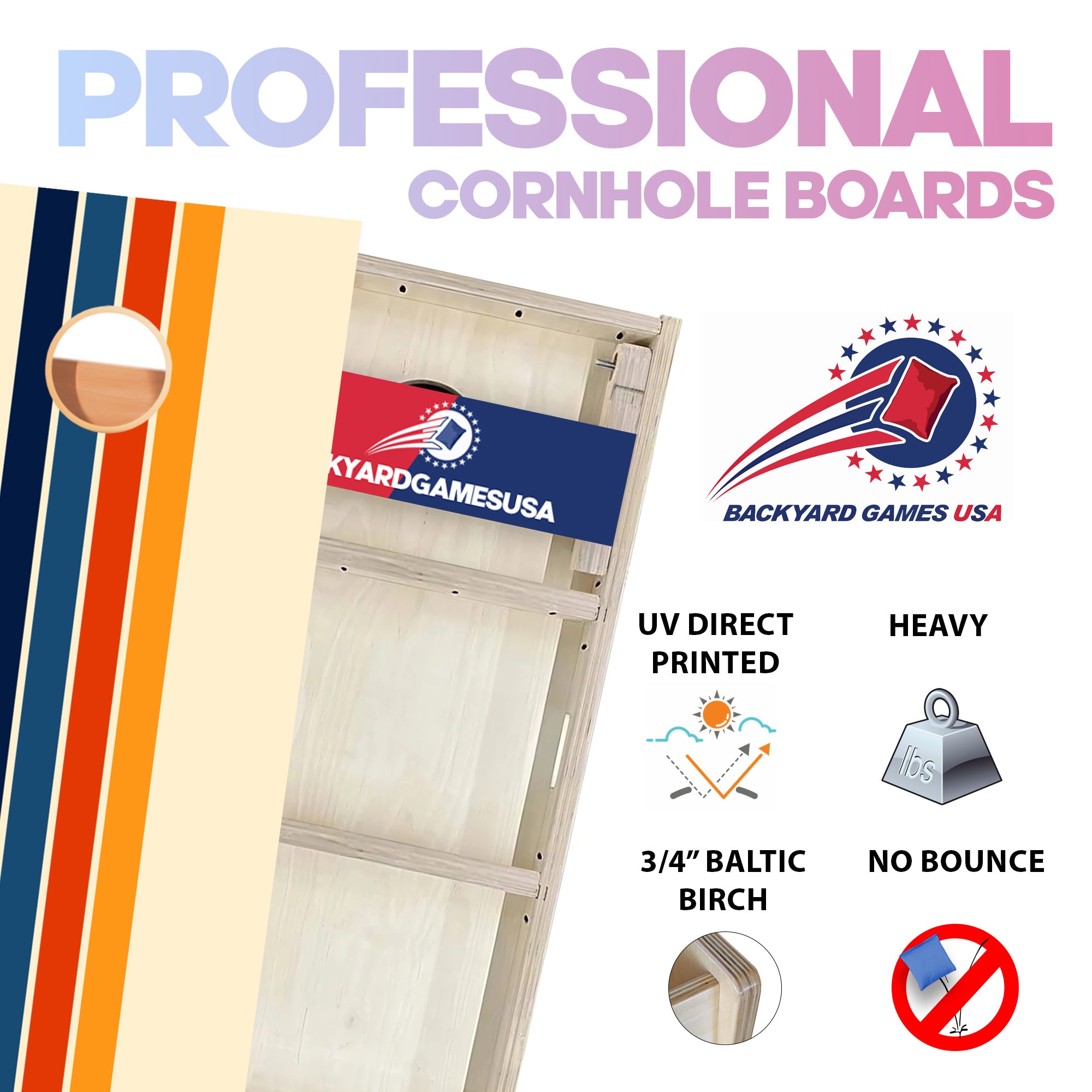 Colored Vertical Line Professional Cornhole Boards