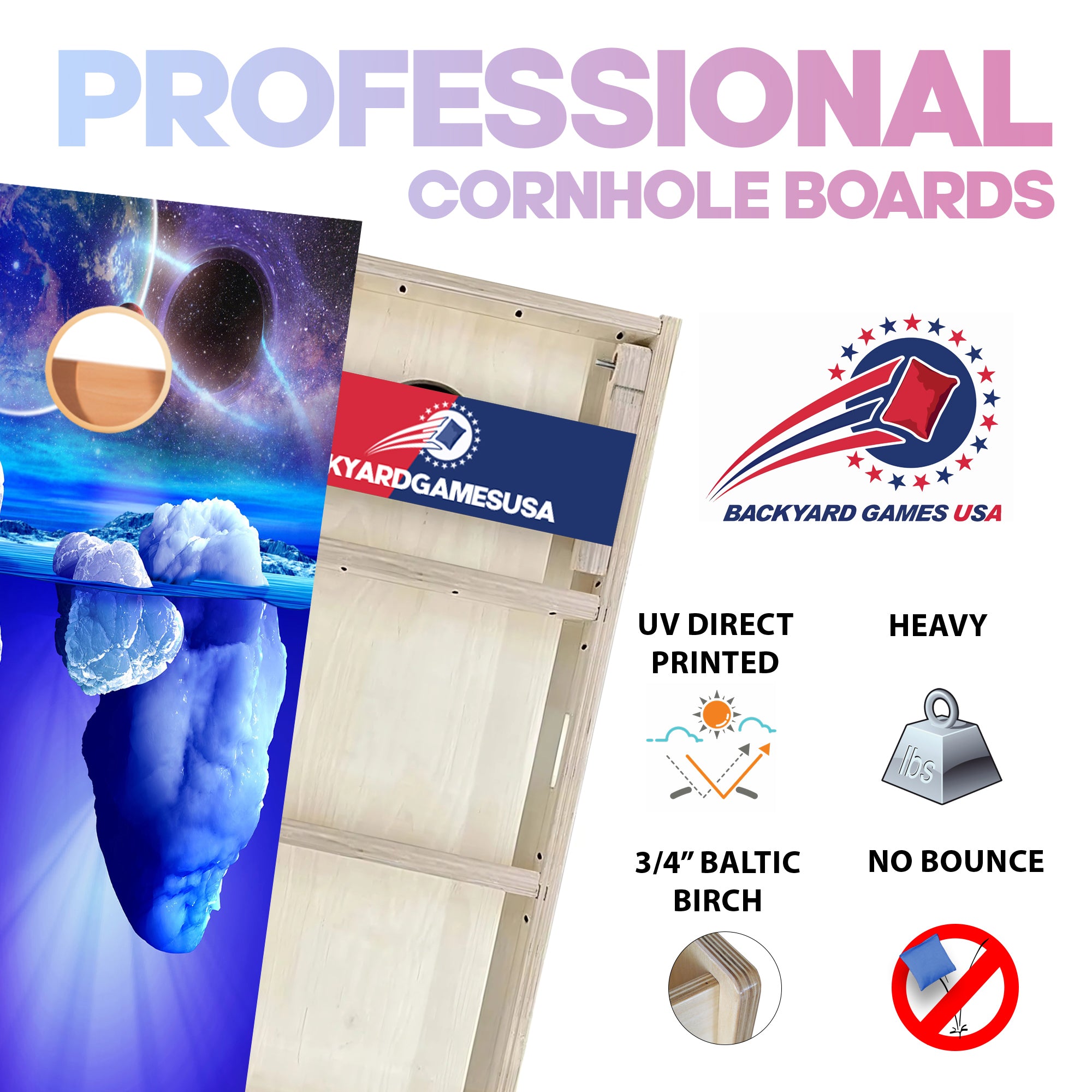 Space Iceberg Professional Cornhole Boards