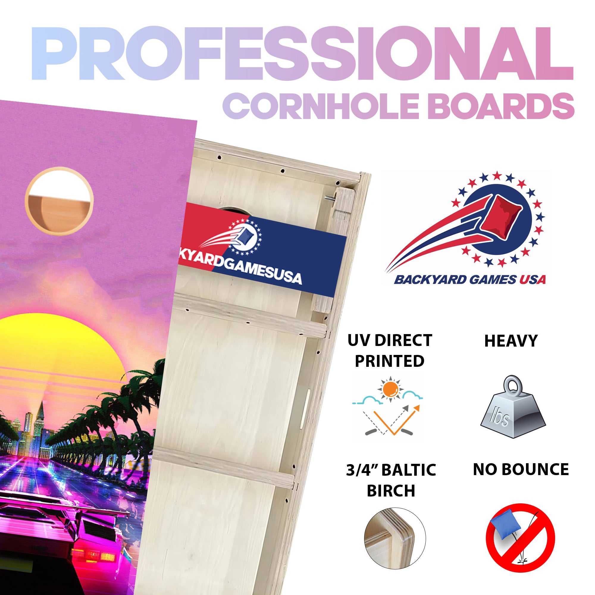Purple Sports Car Professional Cornhole Boards