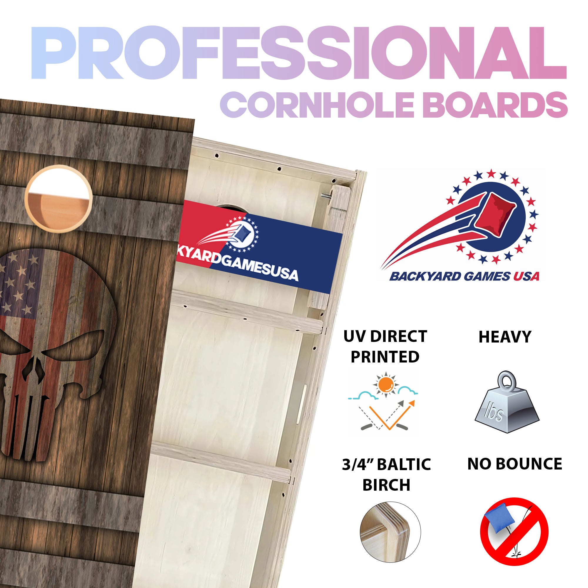 Punisher USA Wood Grain Professional Cornhole Boards