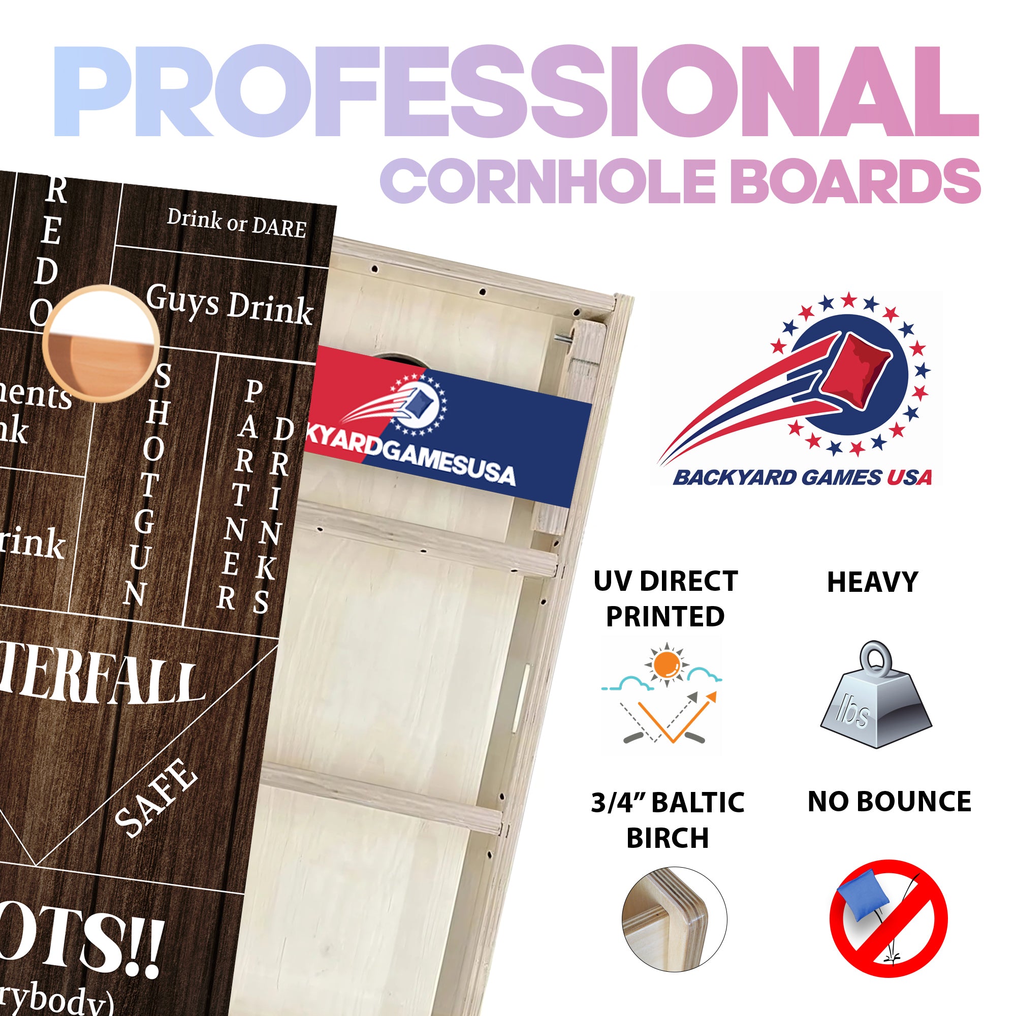 Game Drink Wooden Professional Cornhole Boards