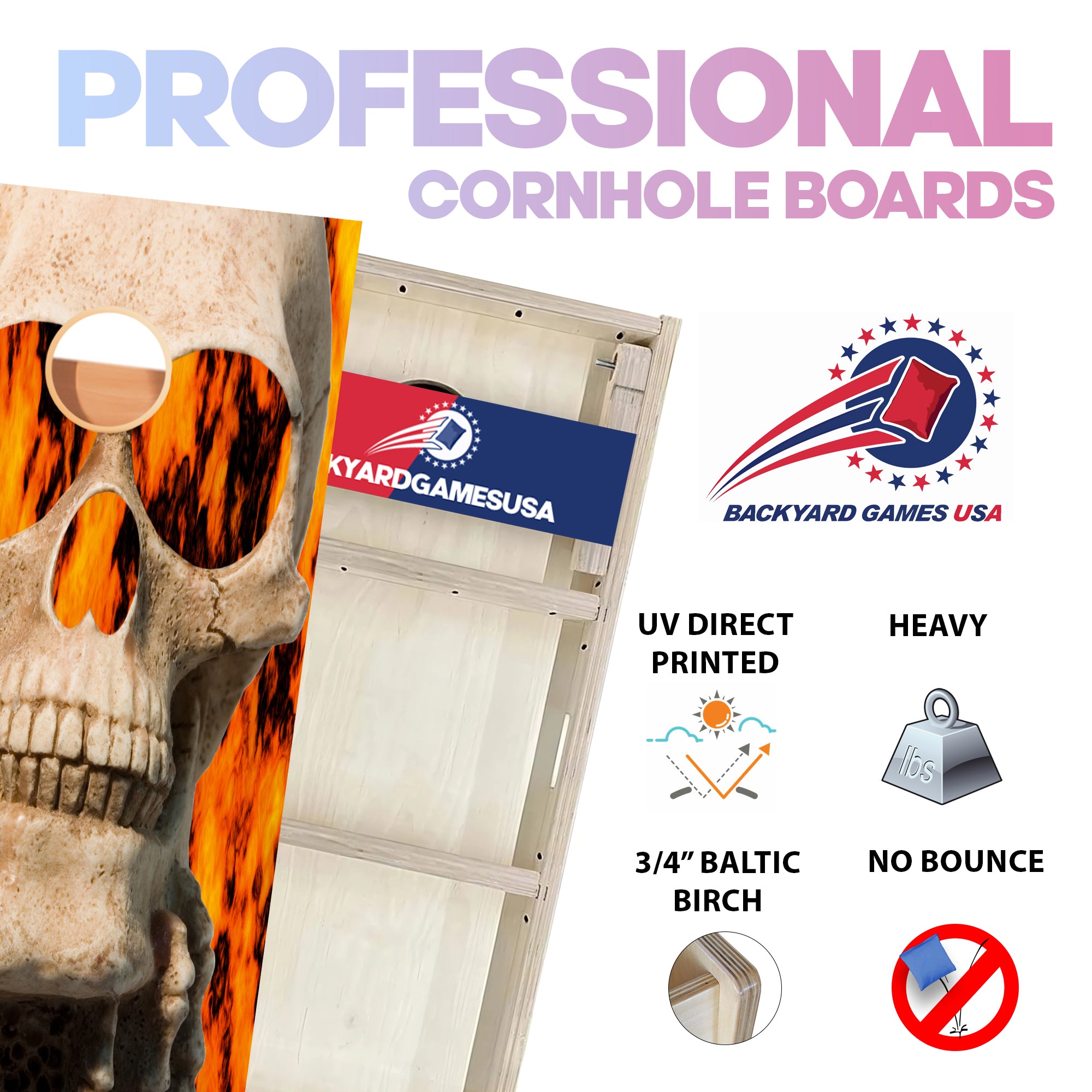Flaming Skull Professional Cornhole Boards