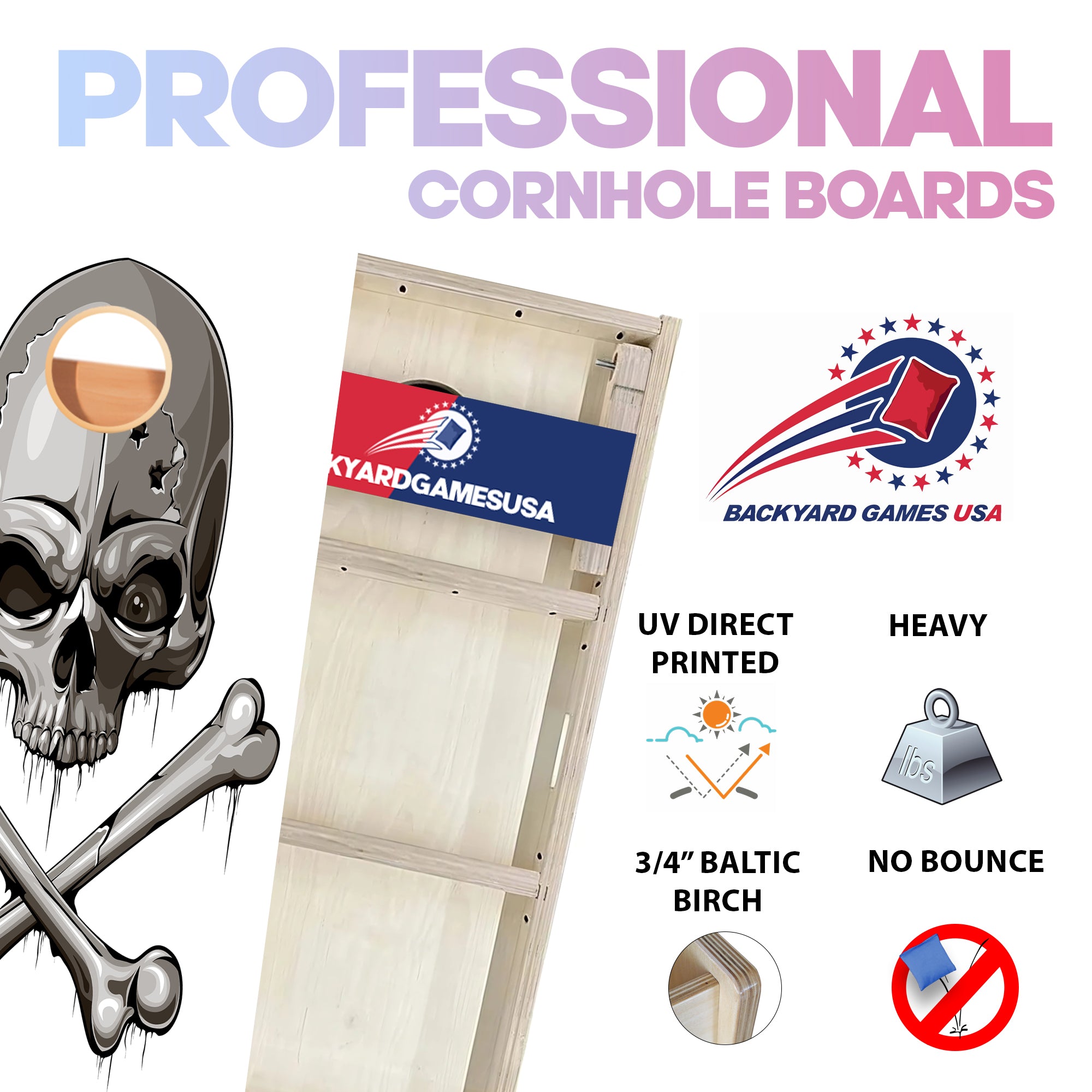 White Skull Bones Professional Cornhole Boards