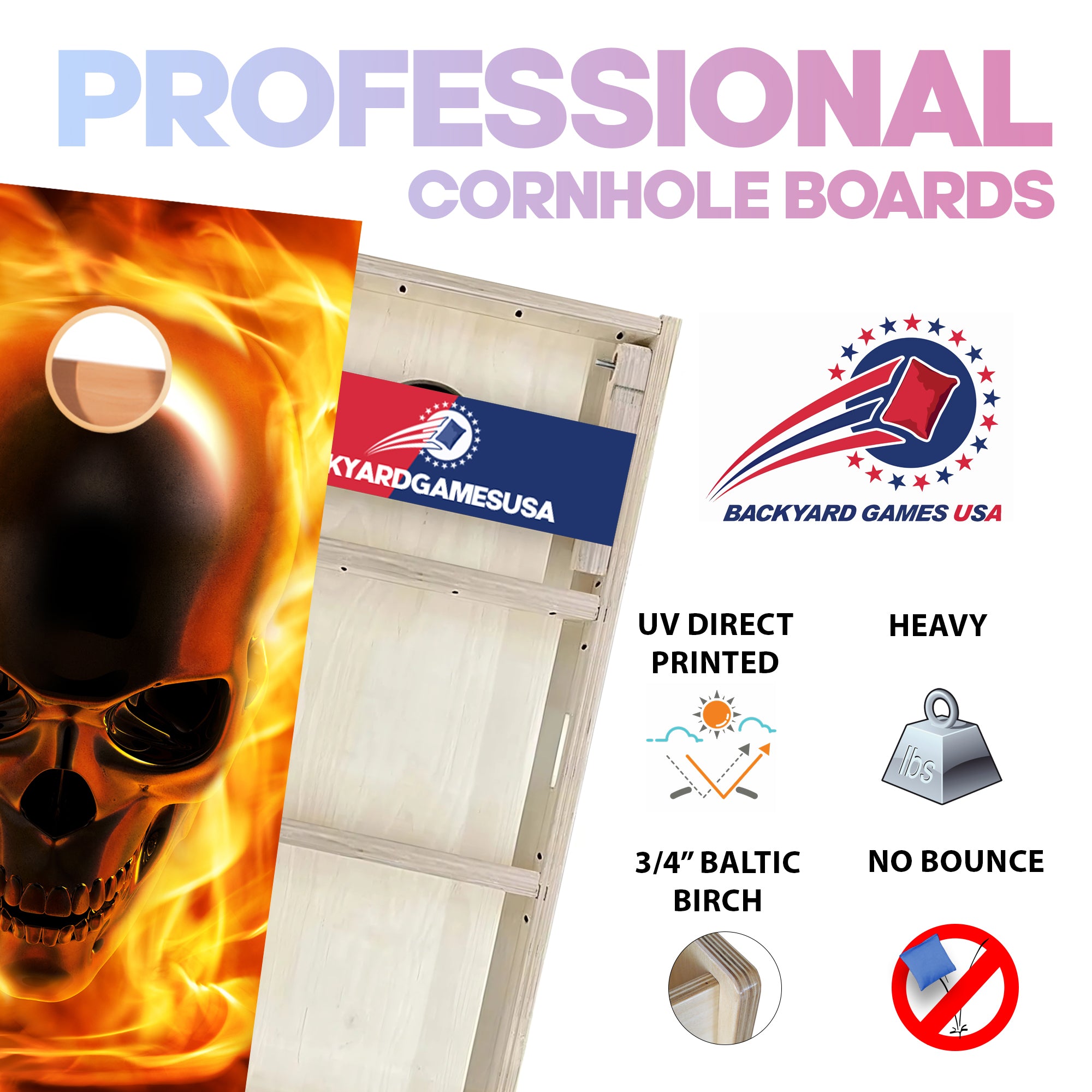 Alien Flame Skull Professional Cornhole Boards