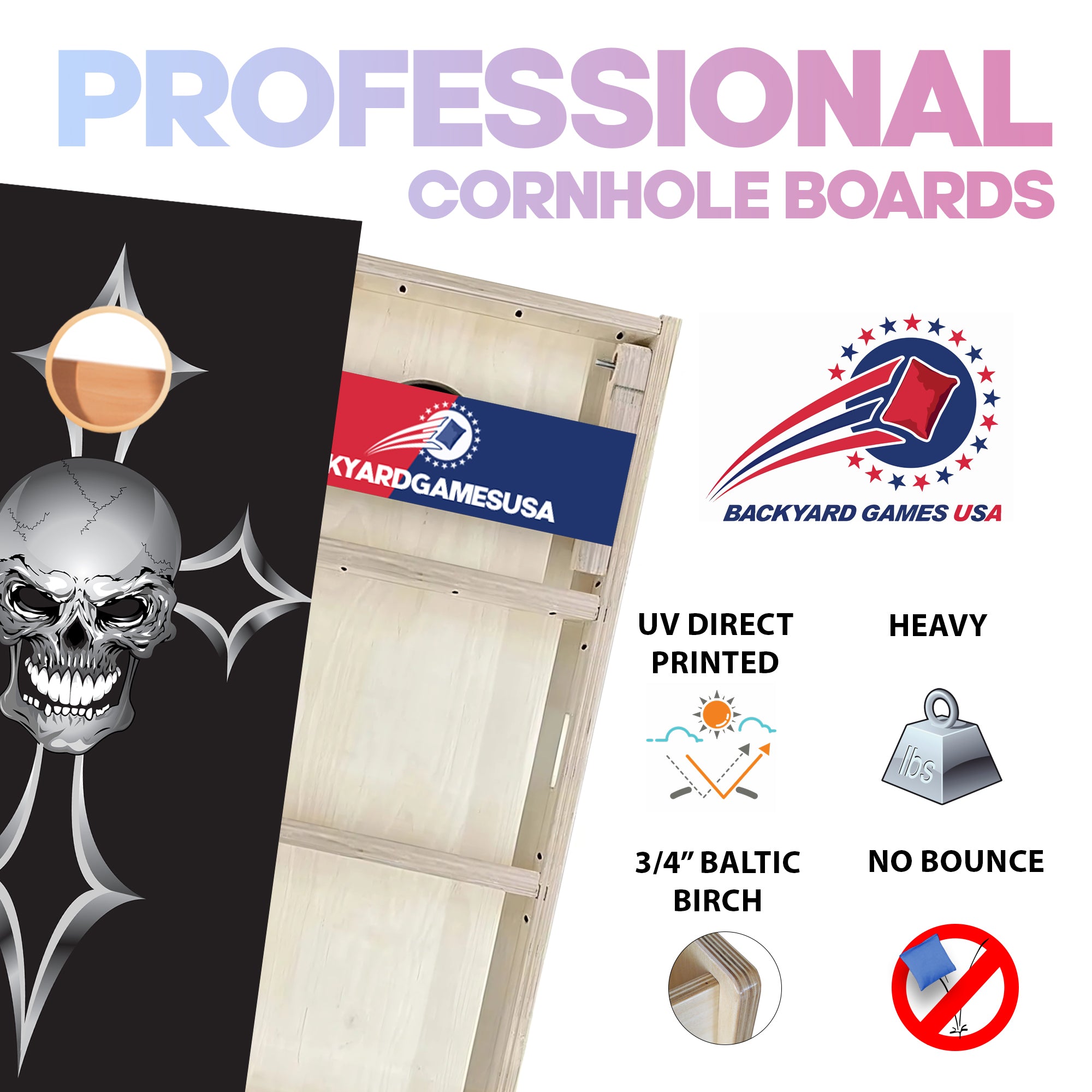 Black Cross Skull Professional Cornhole Boards
