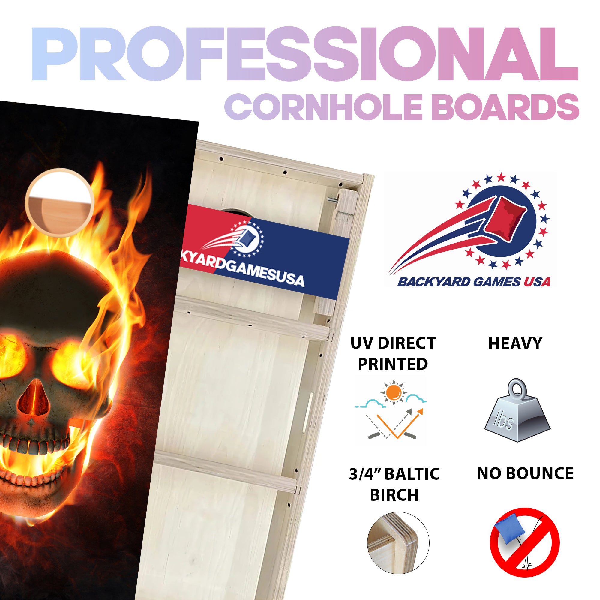 Fire Red Skull Professional Cornhole Boards