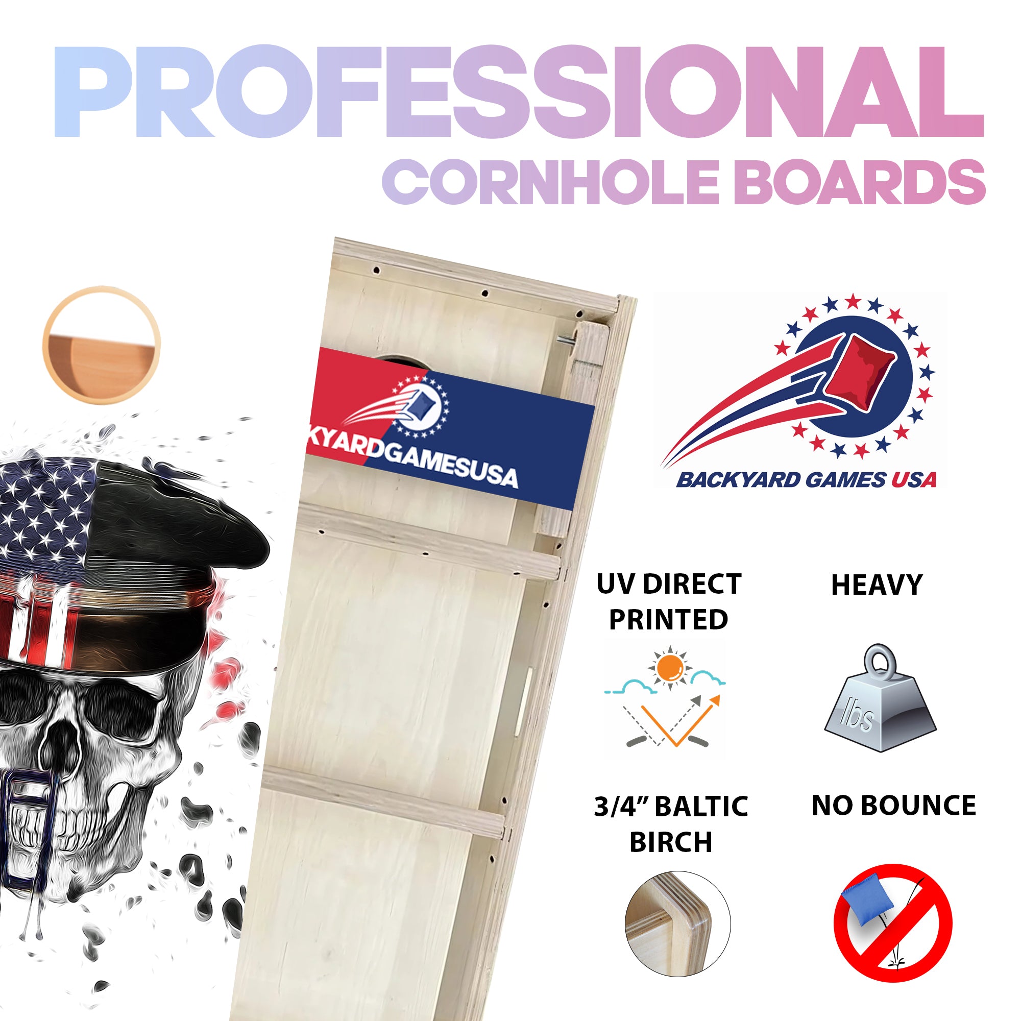 Skull With Hat Professional Cornhole Boards