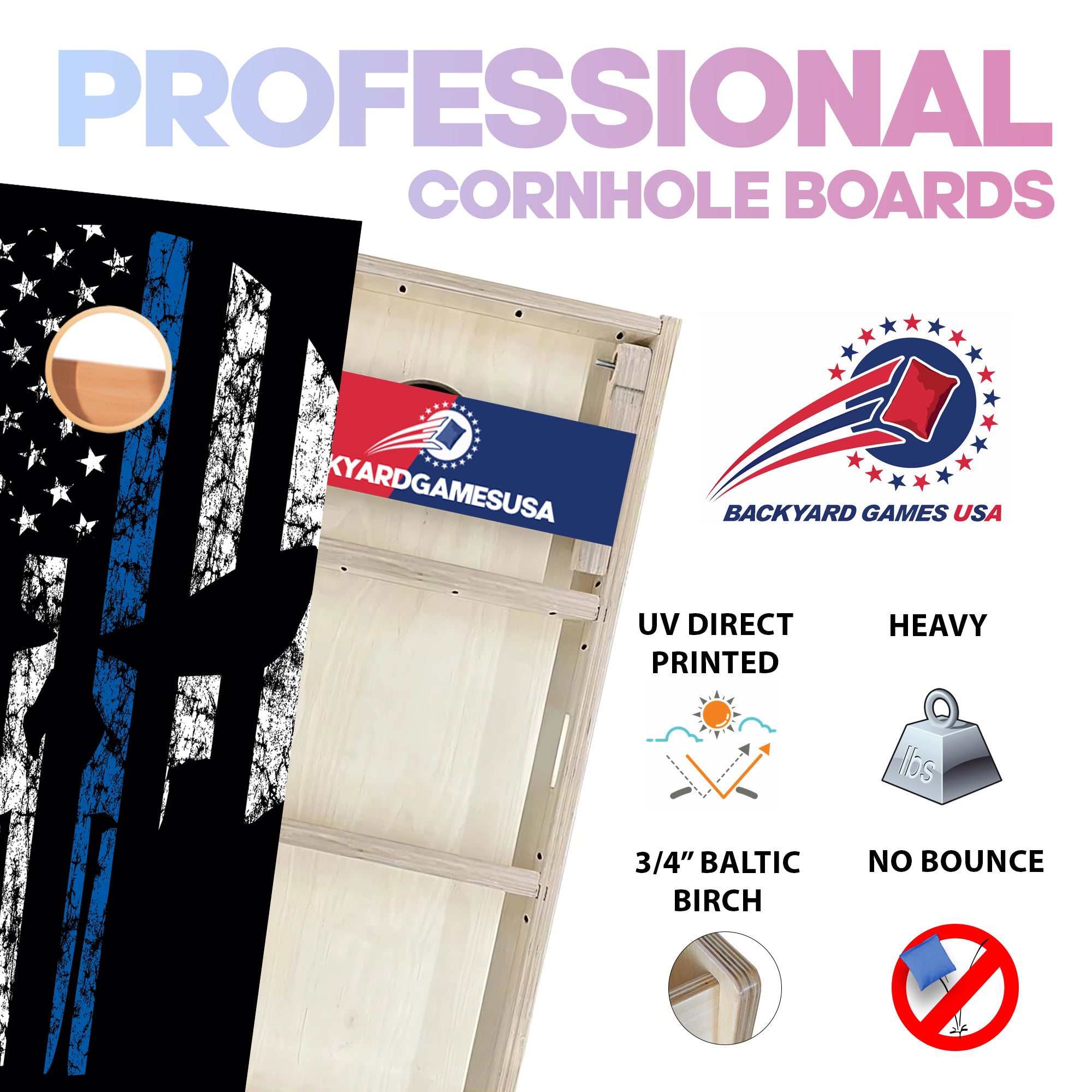 Blue Line Skull Professional Cornhole Boards