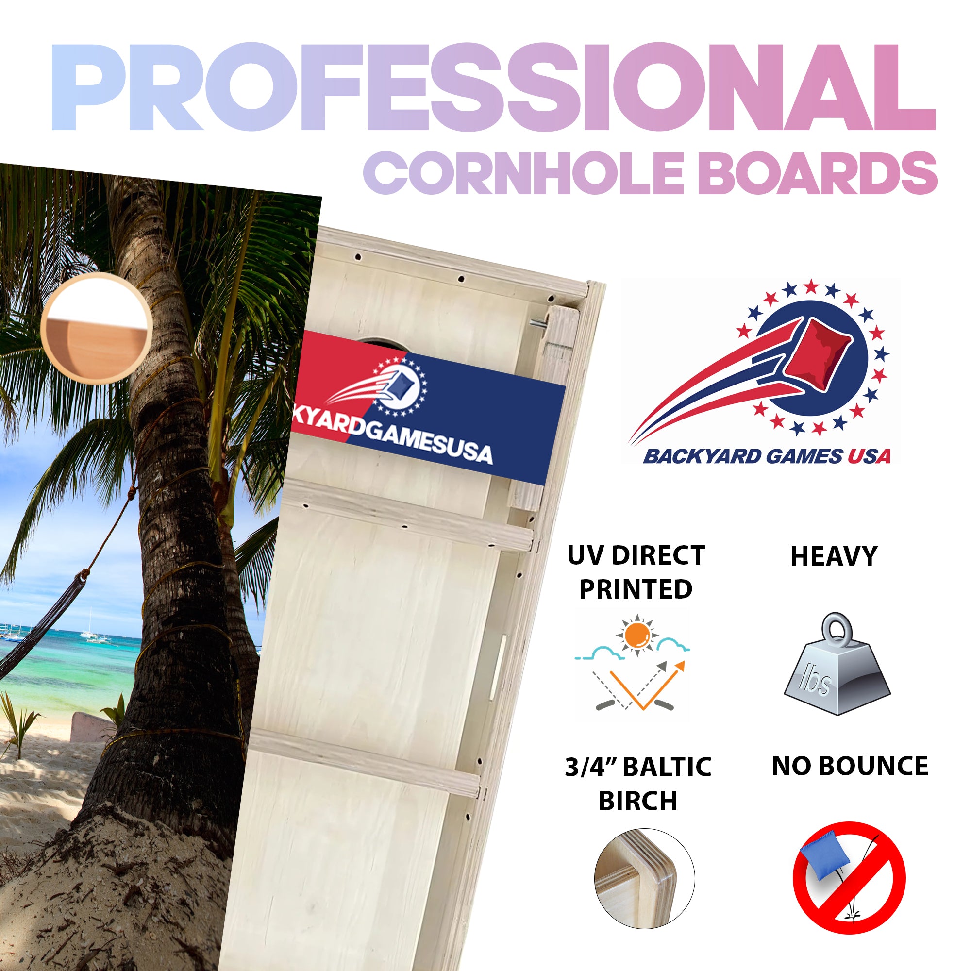 Palm Tree on Beach Professional Cornhole Boards