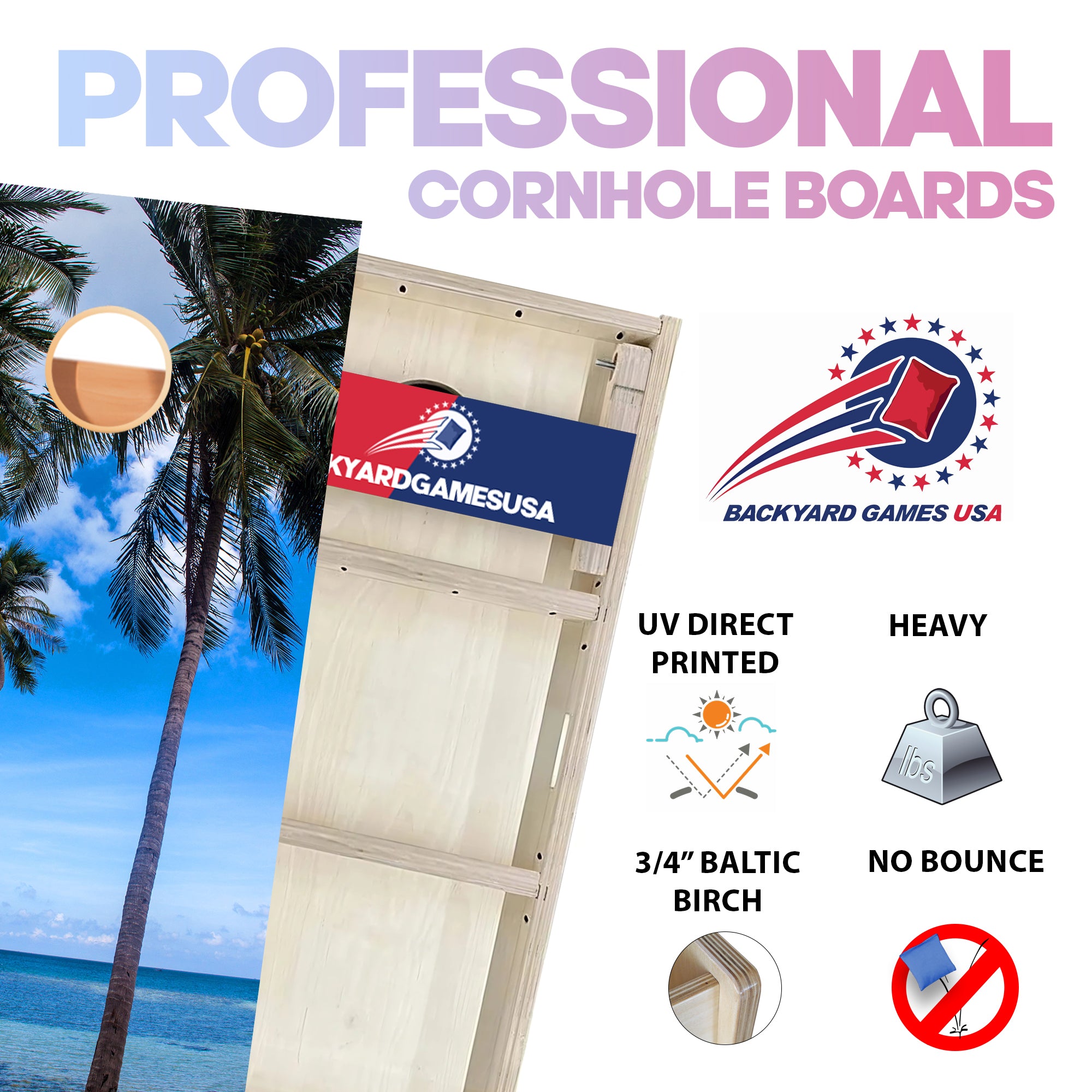 Palm Trees Ocean Professional Cornhole Boards