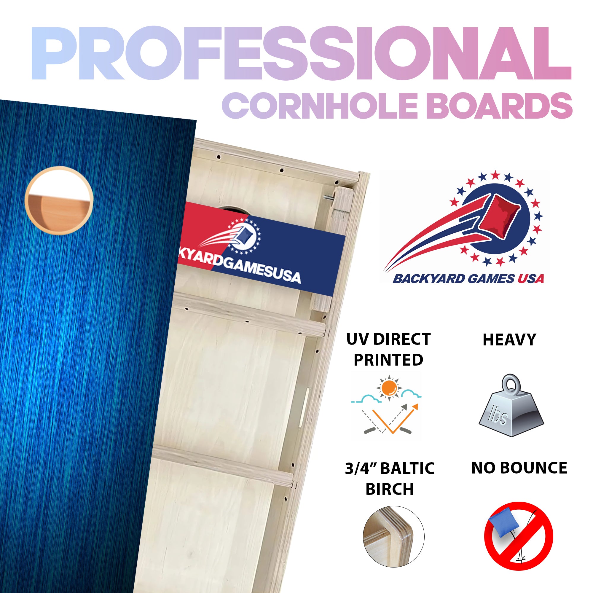 Blue Wood Grain Professional Cornhole Boards