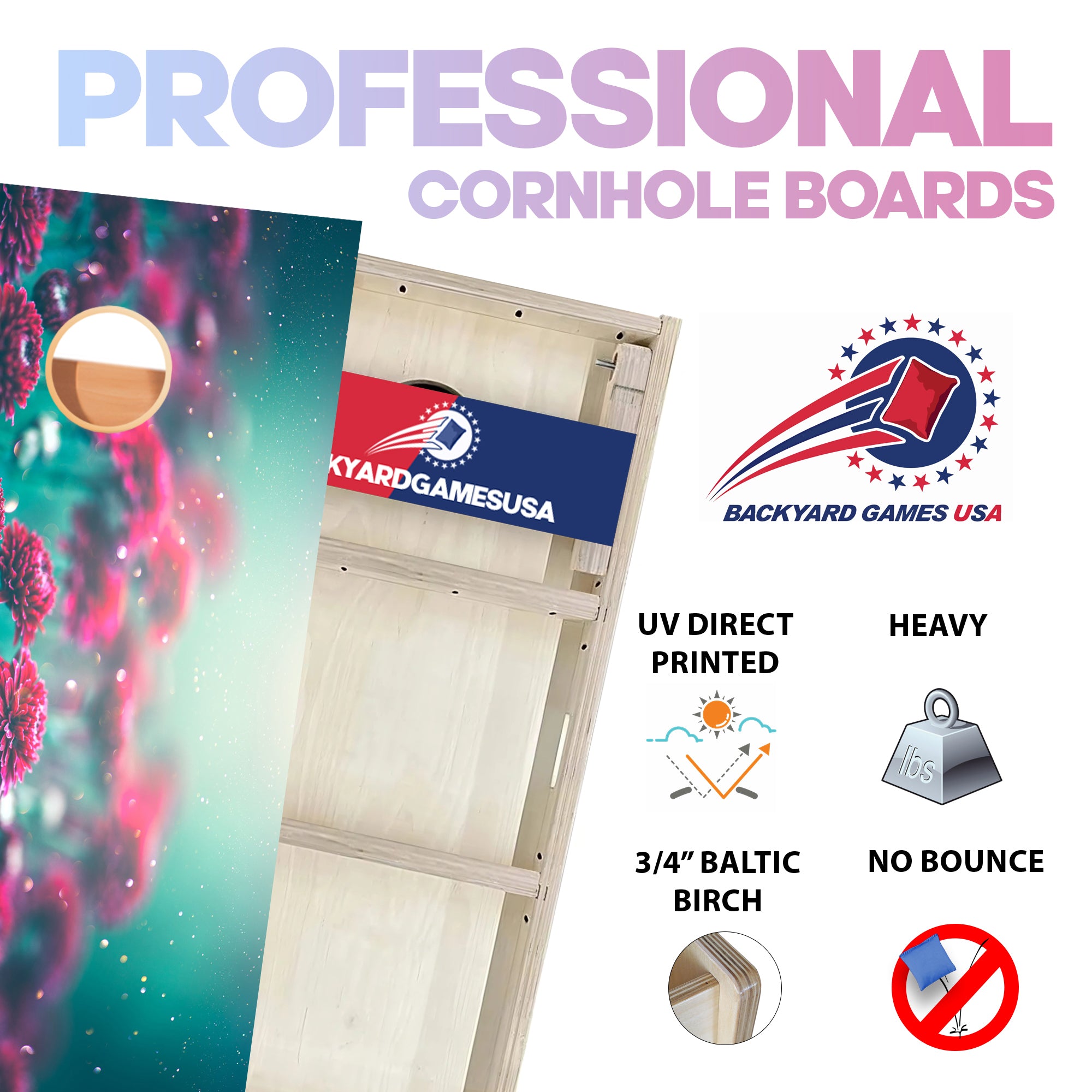 Red Flowers Professional Cornhole Boards