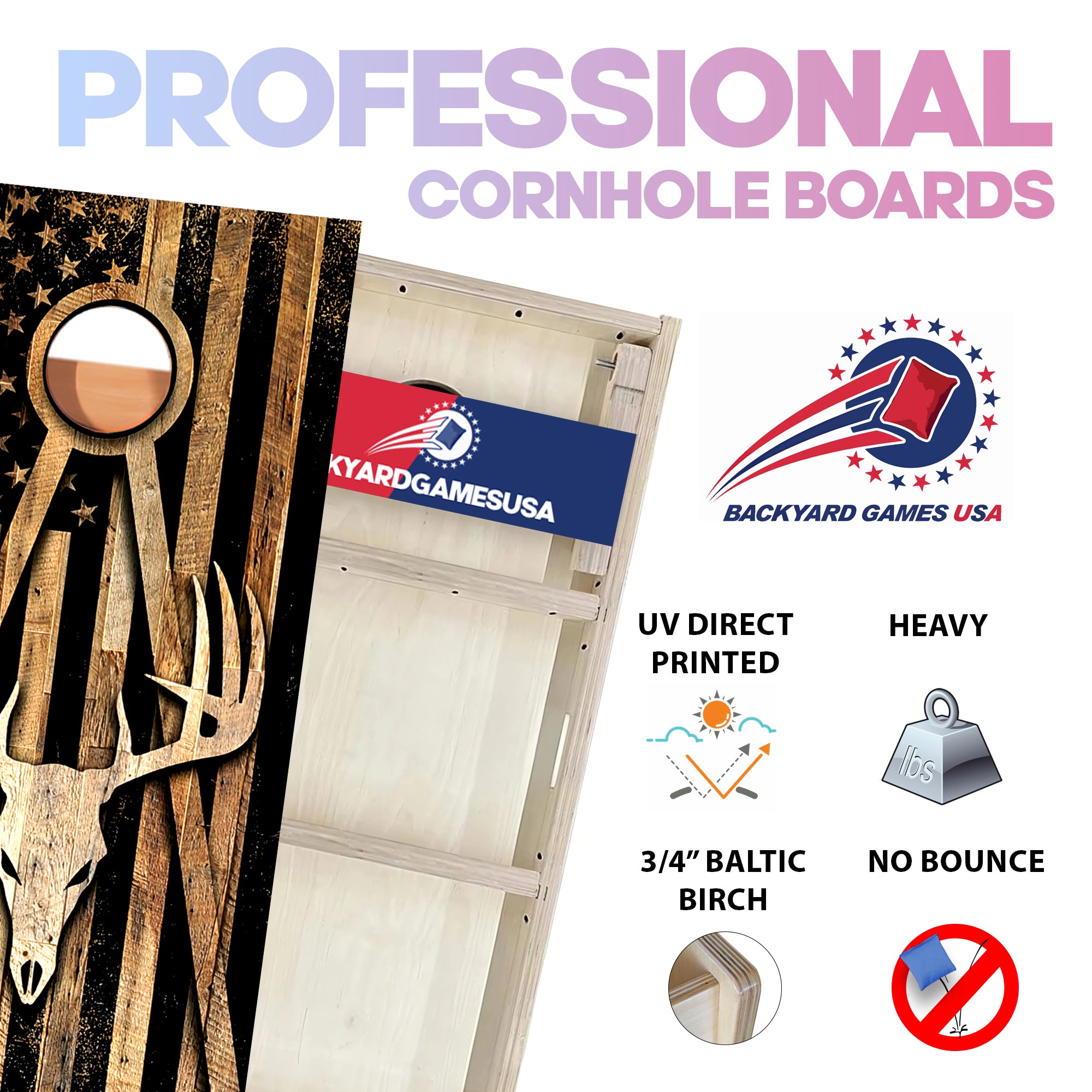 Deer Wood Flag Professional Cornhole Boards