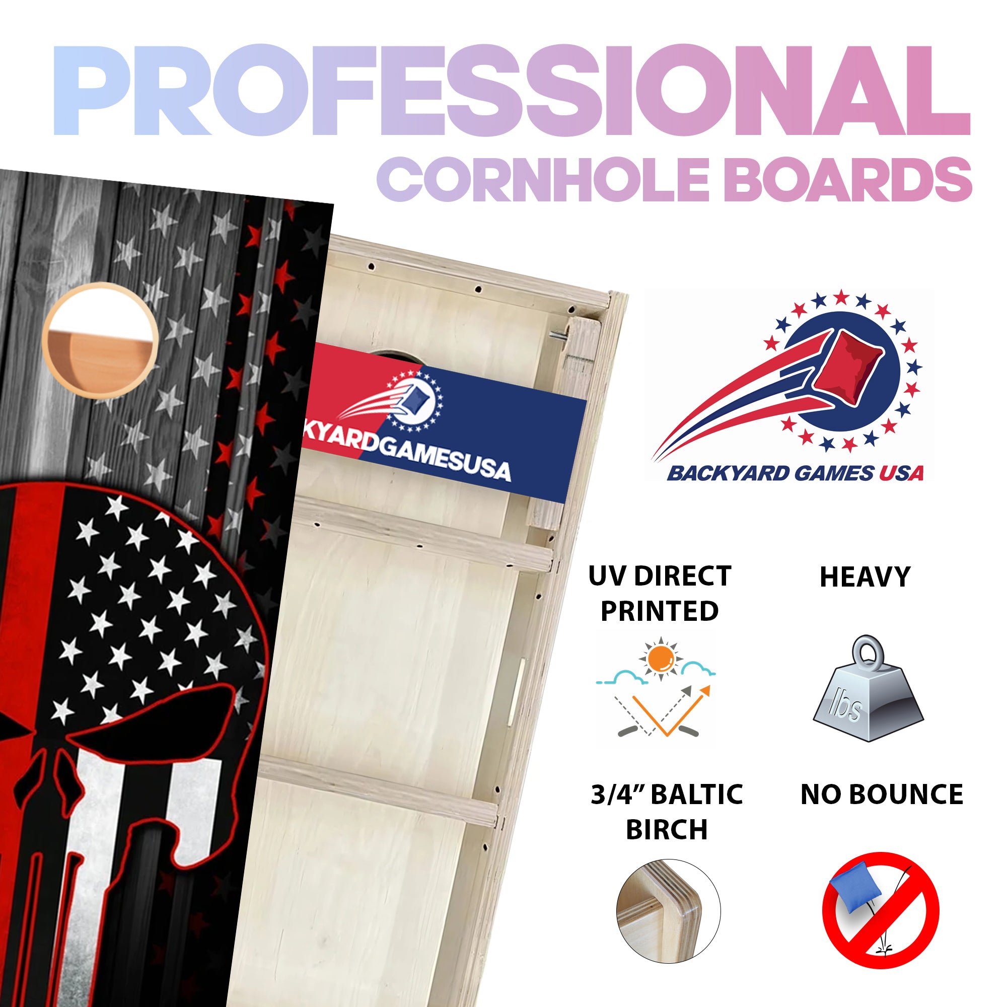 Red Lines Skull Professional Cornhole Boards