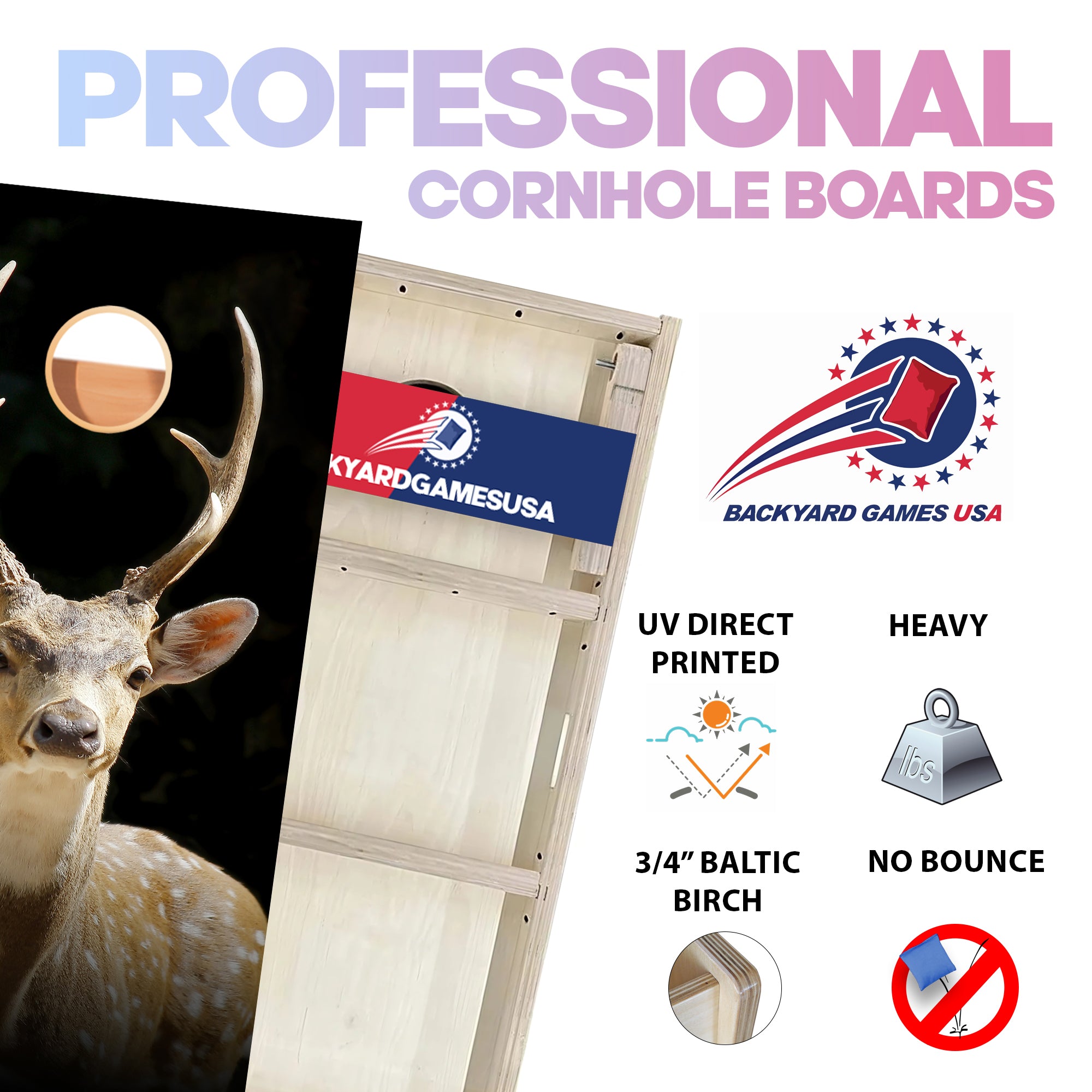 Deer In Black Professional Cornhole Boards