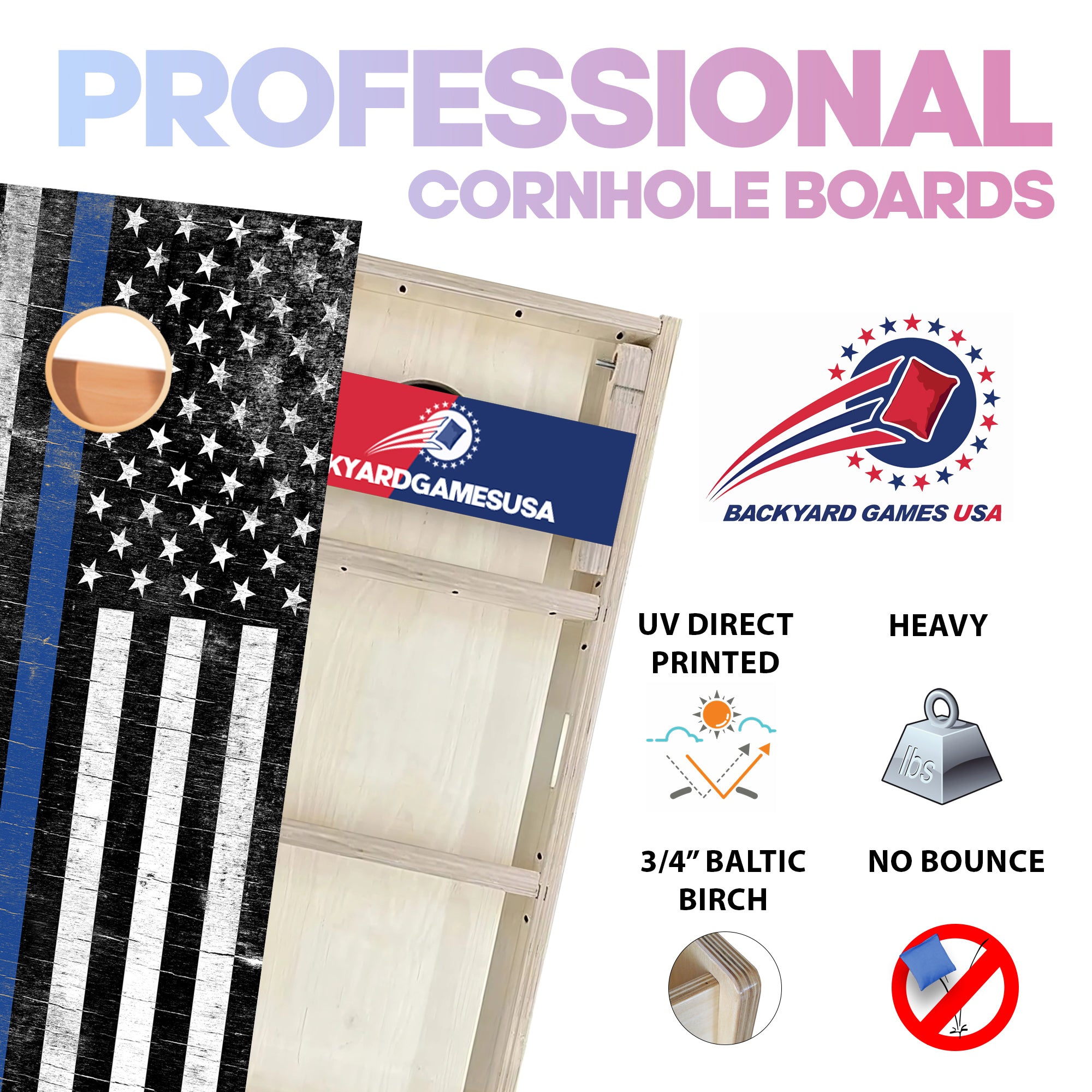 Rustic Blue Line Professional Cornhole Boards