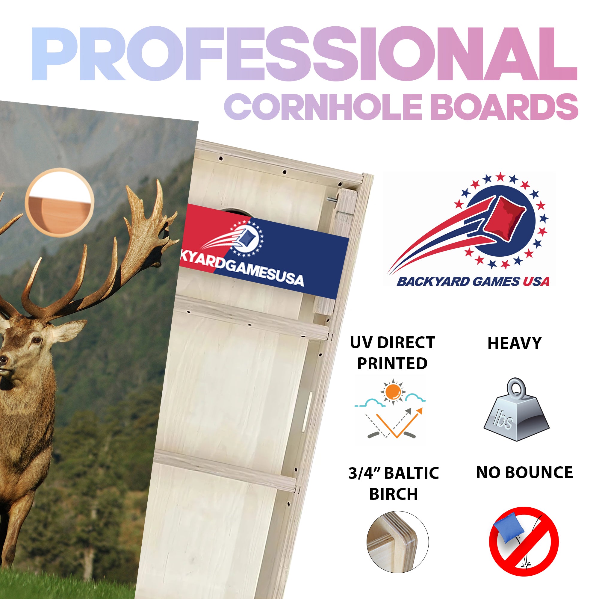 Deer On Grass Professional Cornhole Boards