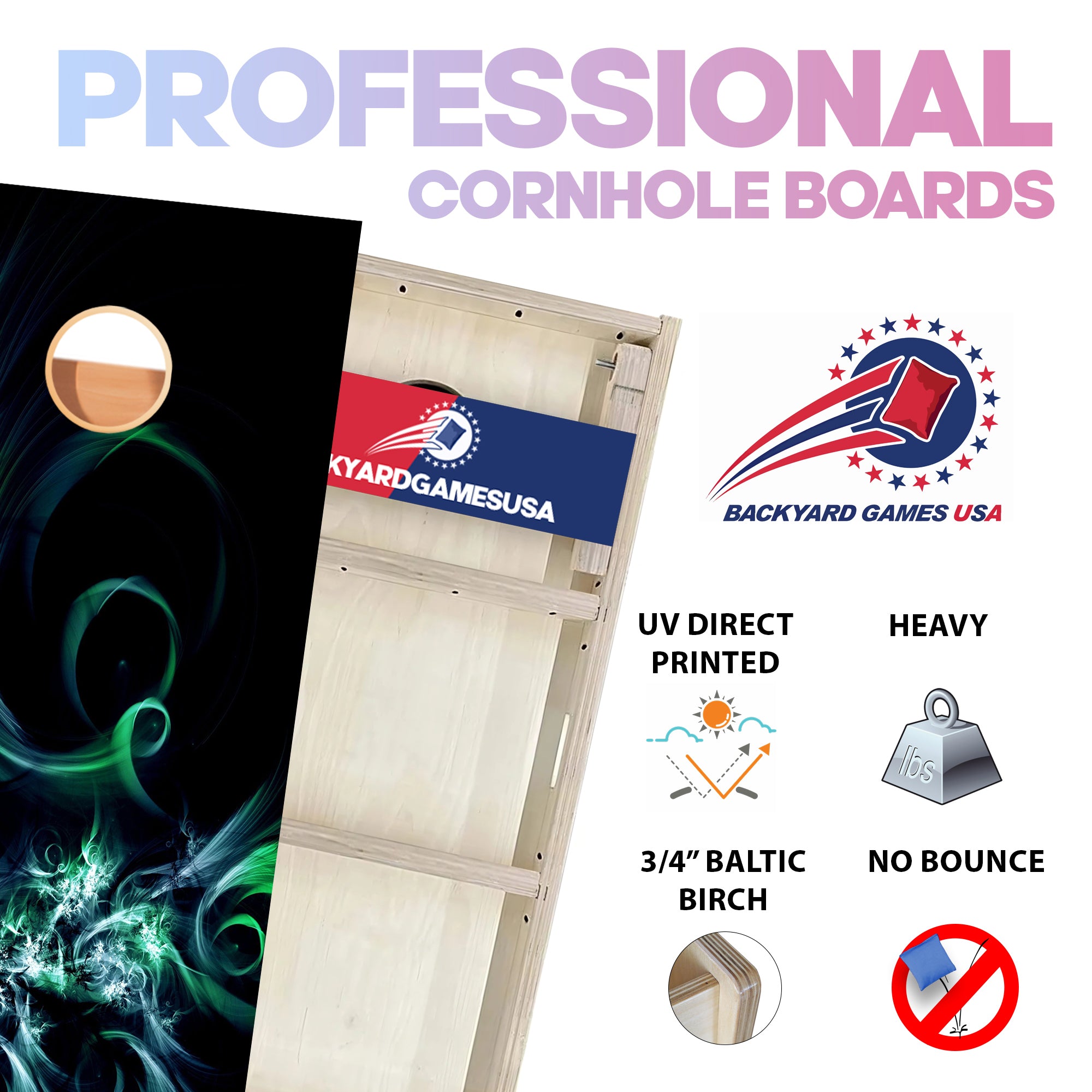Green Swirl Professional Cornhole Boards