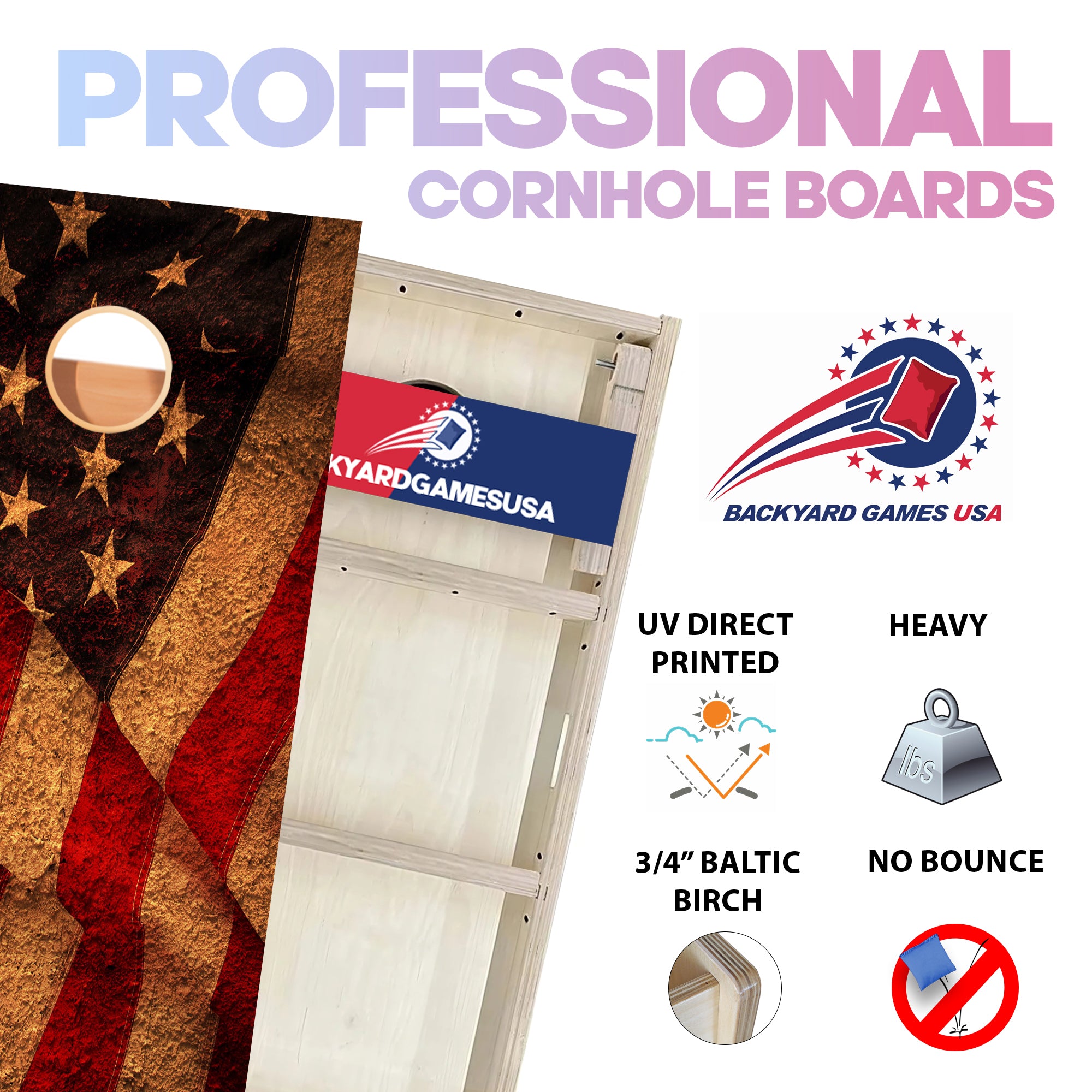 Aged USA Flag Professional Cornhole Boards