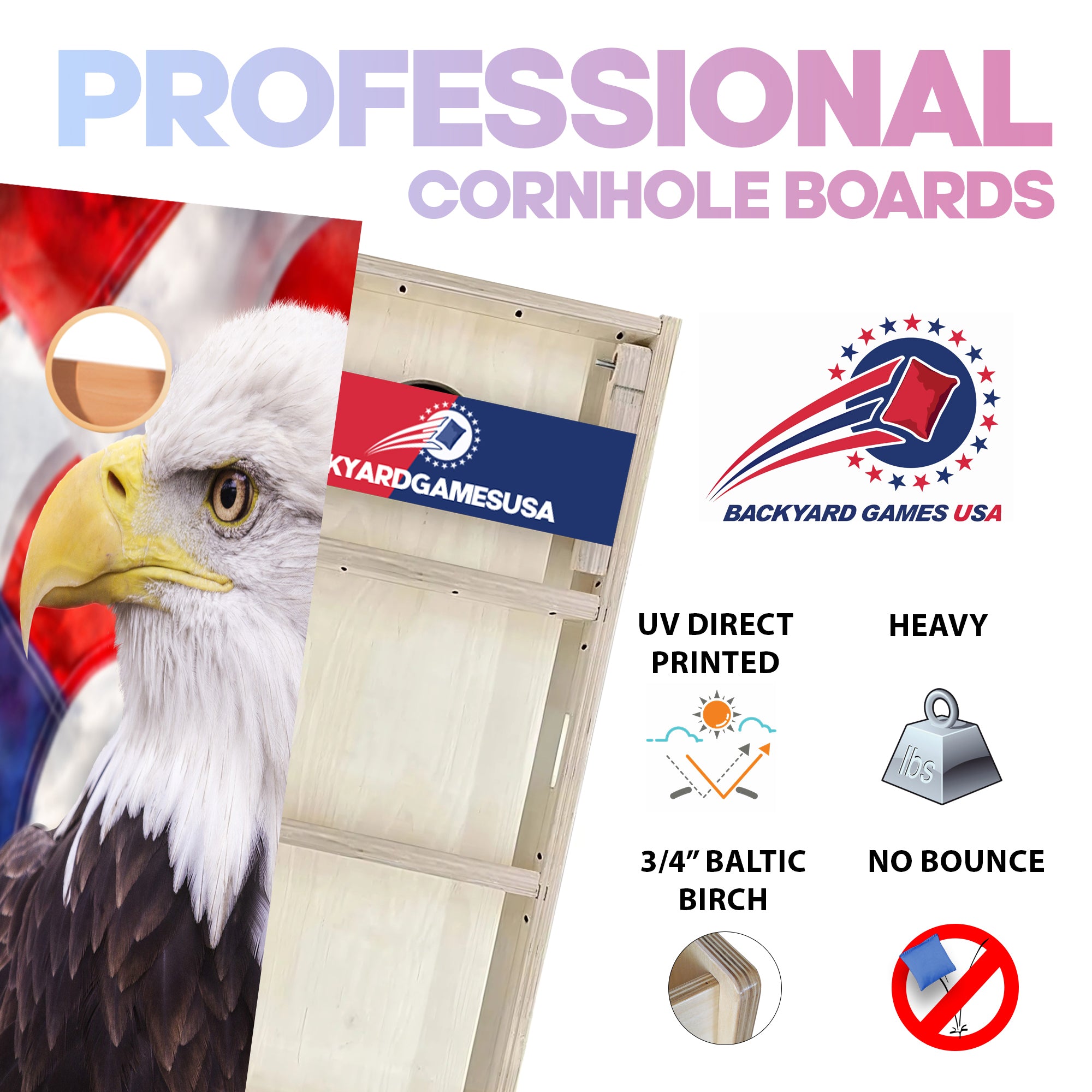 Right Bald Eagle Professional Cornhole Boards