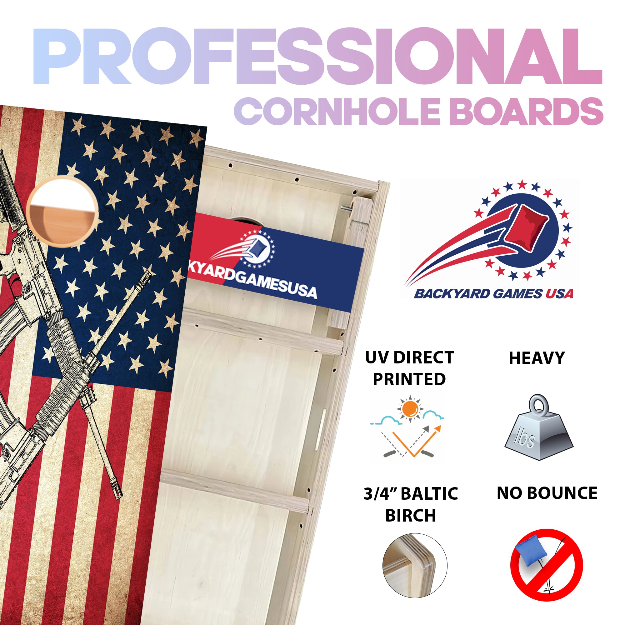 Two Guns Flag Professional Cornhole Boards